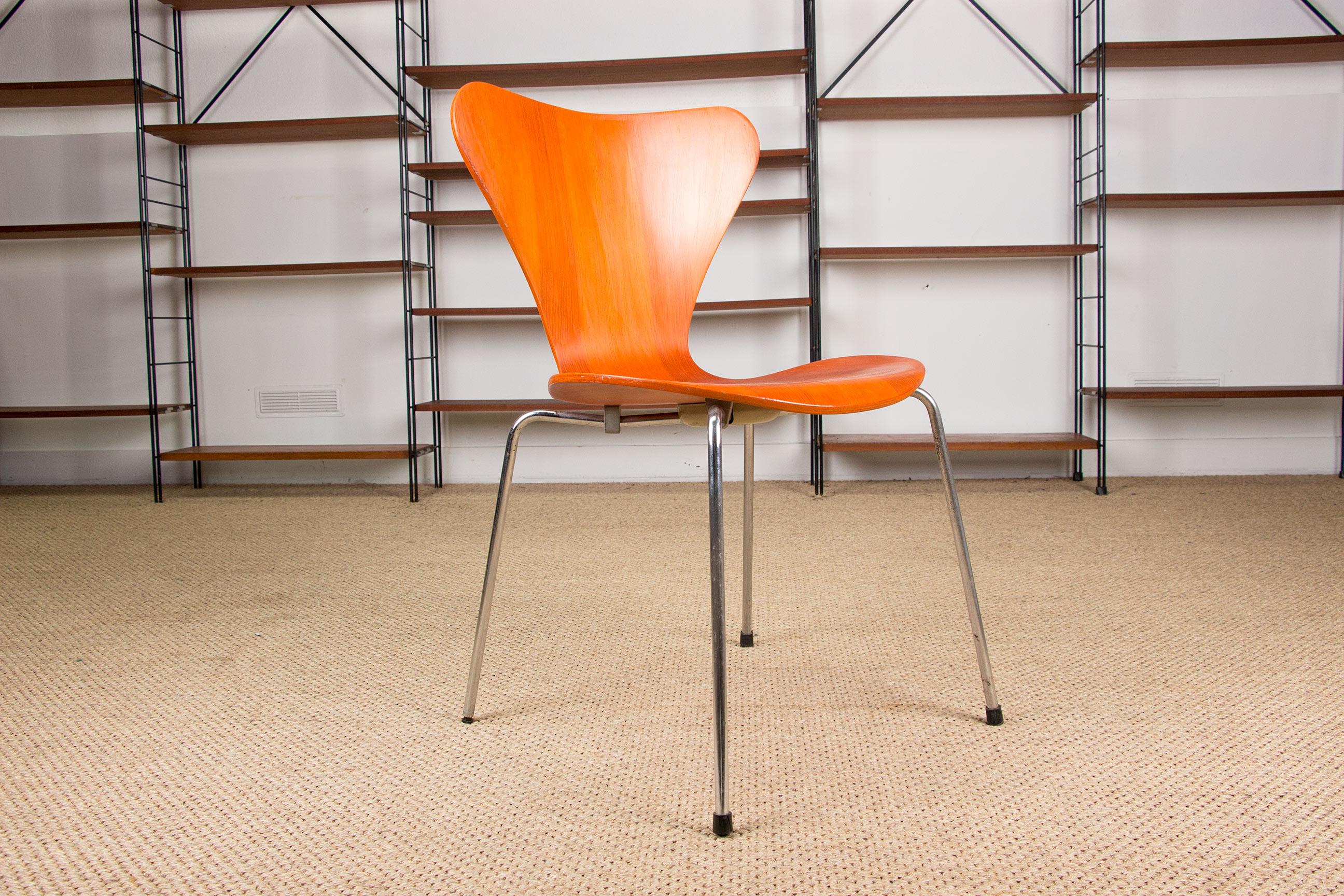 Metal Teak Series 7 Side Chairs by Arne Jacobsen for Fritz Hansen, 1970s, Set of 4