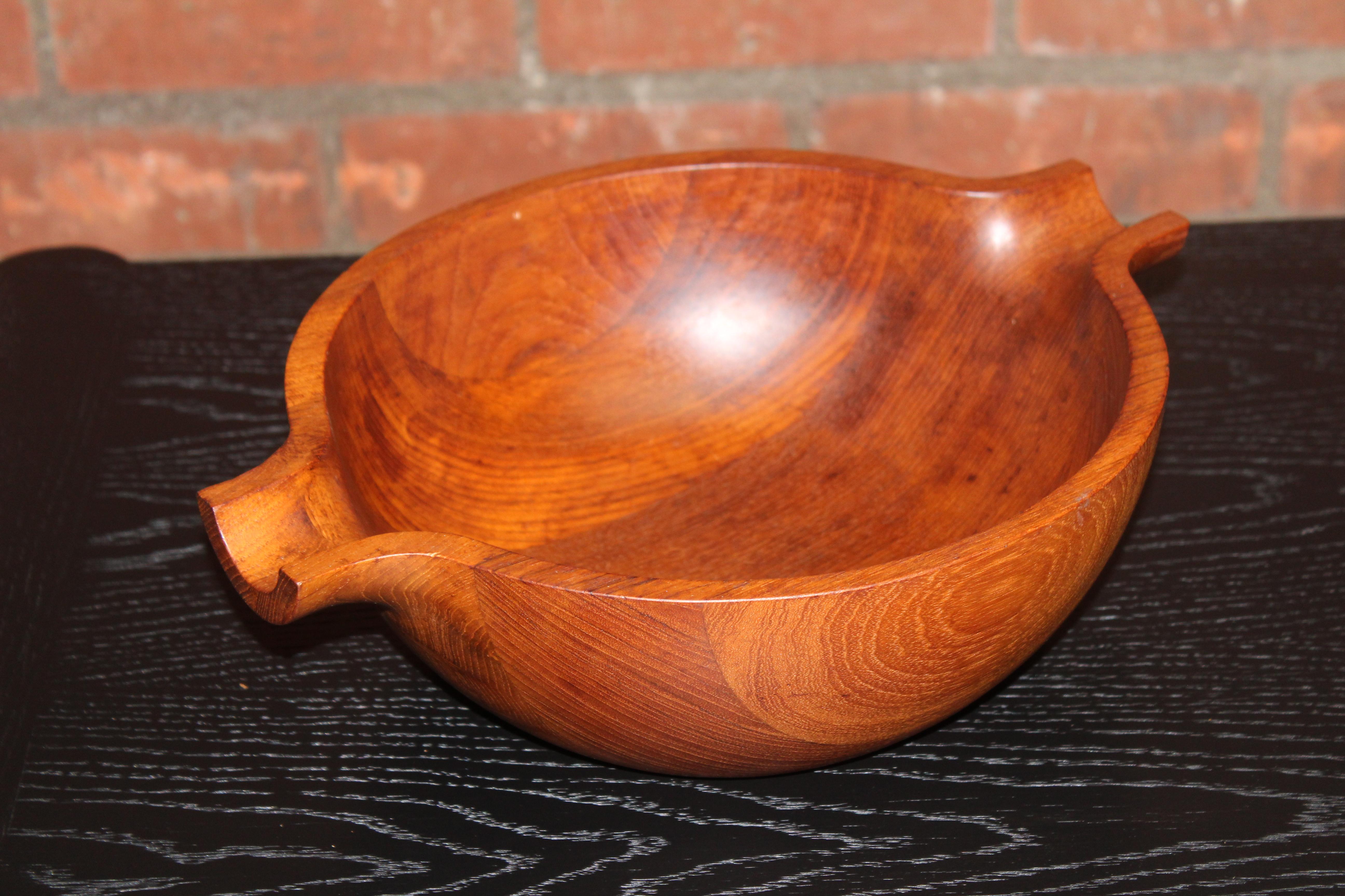Solid teak serving bowl designed by Henning Koppel for Georg Jensen, made in Denmark.