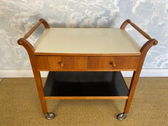 Teak Serving Cart With 2 Drawers, Scandinavian Modern, Sweden, 1950's
