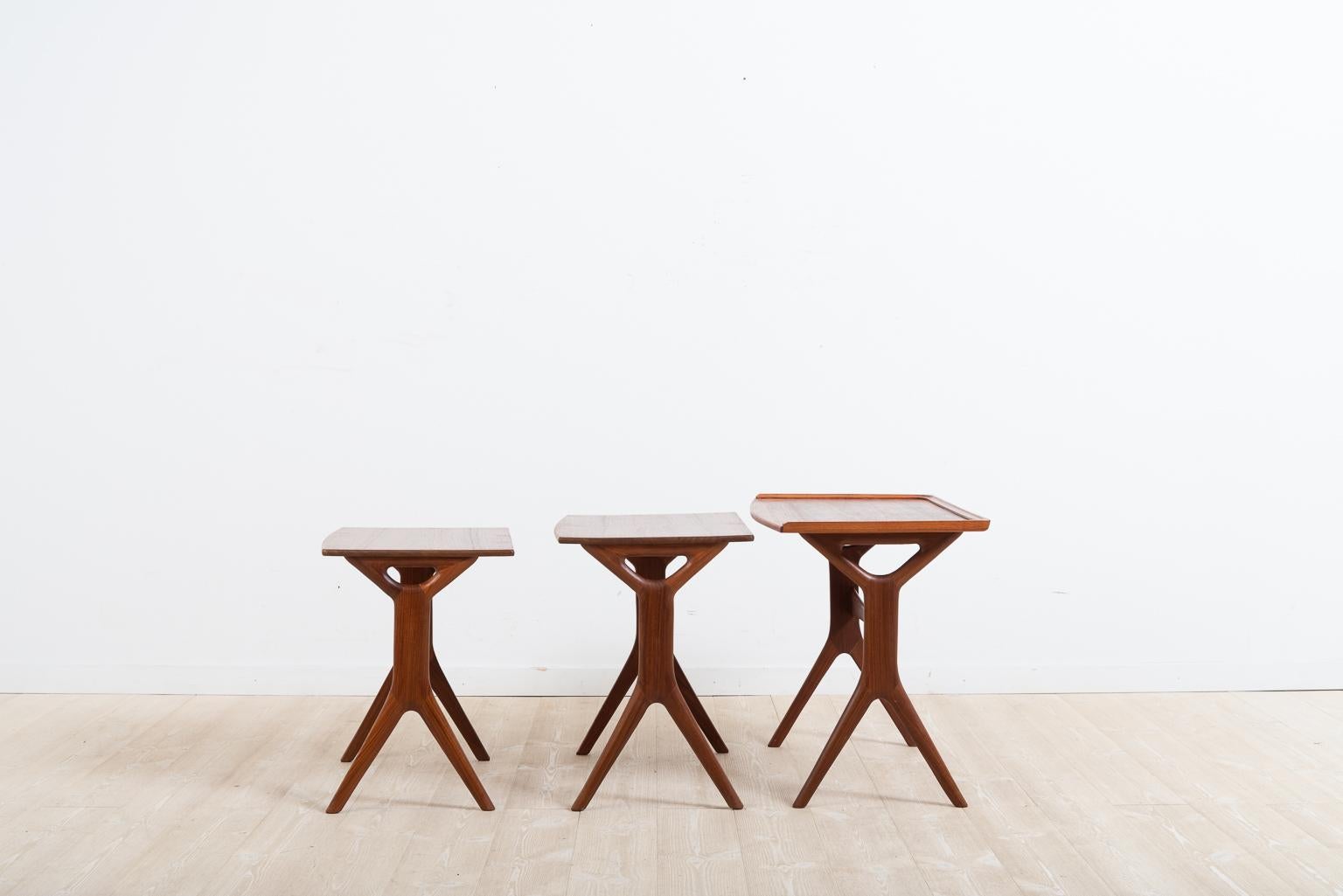 Mid-Century Modern Teak Set of Danish Nesting Tables by Johannes Andersen Silkesborg For Sale