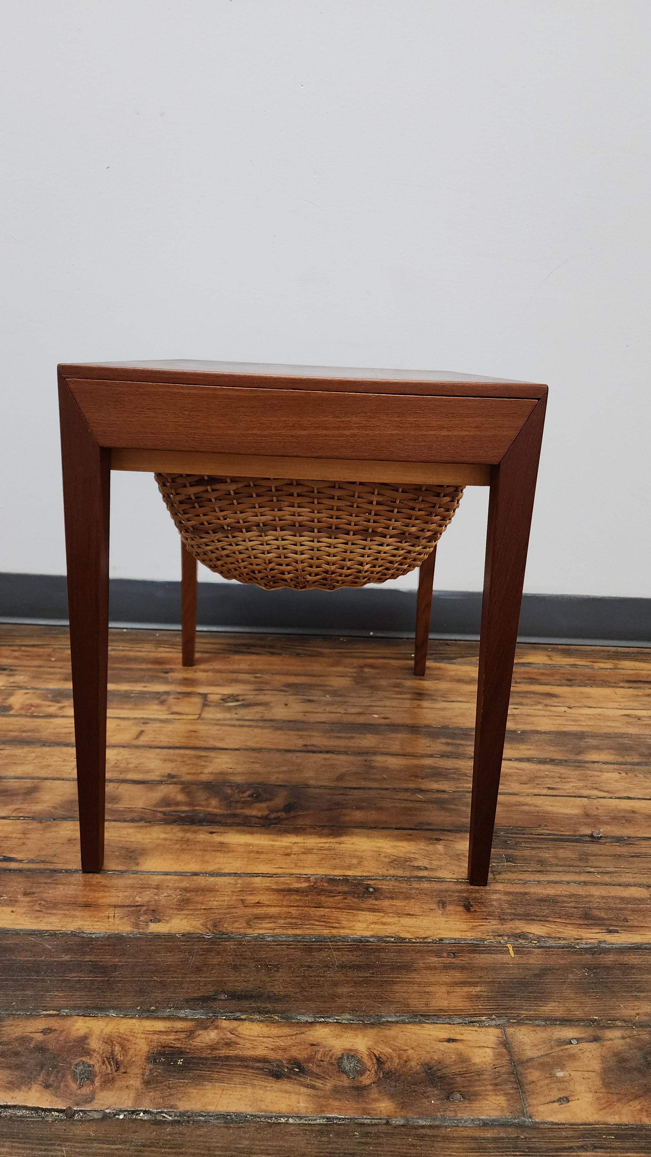 Scandinavian Modern Teak Sewing Side Table by Severin Hansen for Haslev