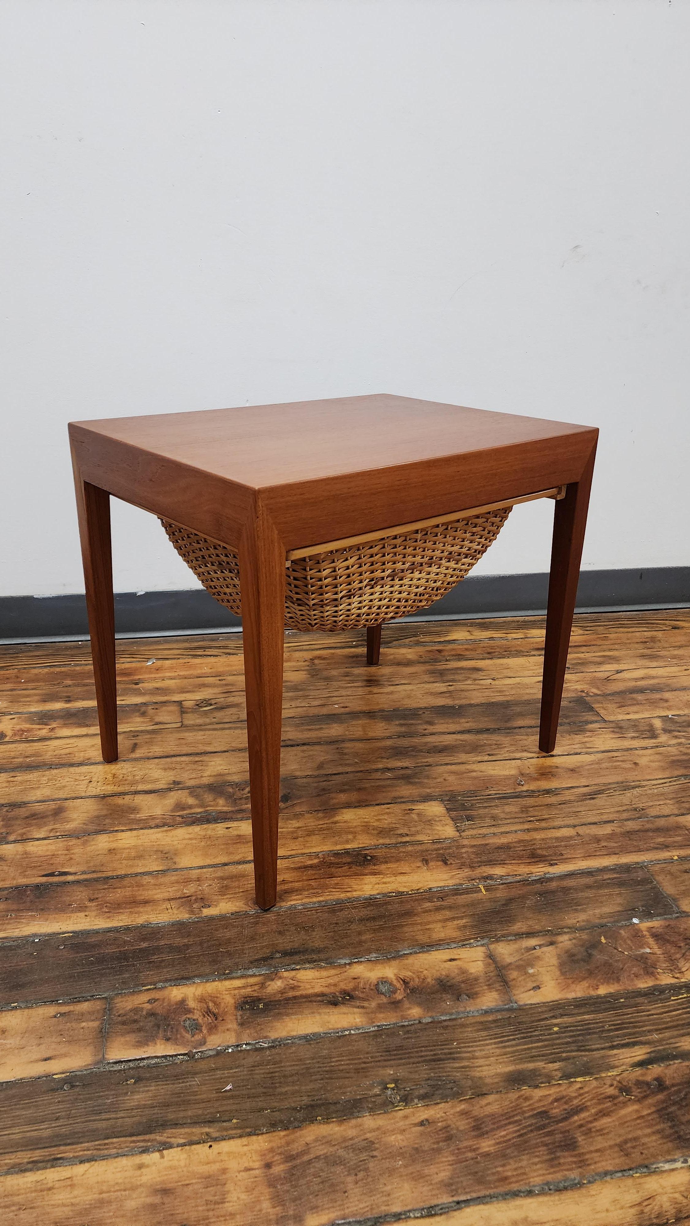 Teak Sewing Side Table by Severin Hansen for Haslev In Good Condition In Philadelphia, PA