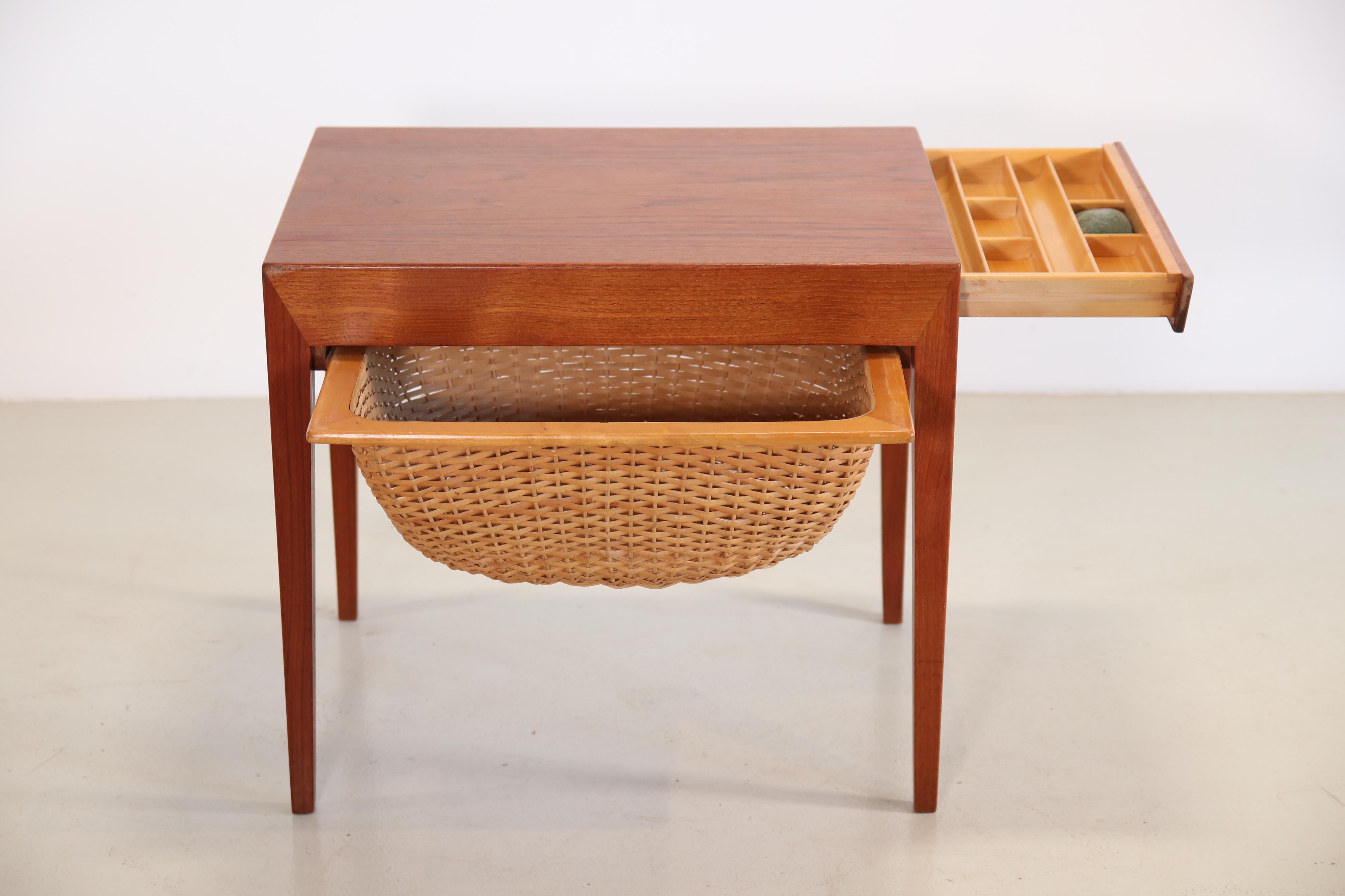 Veneer Teak Sewing Table by Severin Hansen for Haslev Møbelfabrik, 1950's