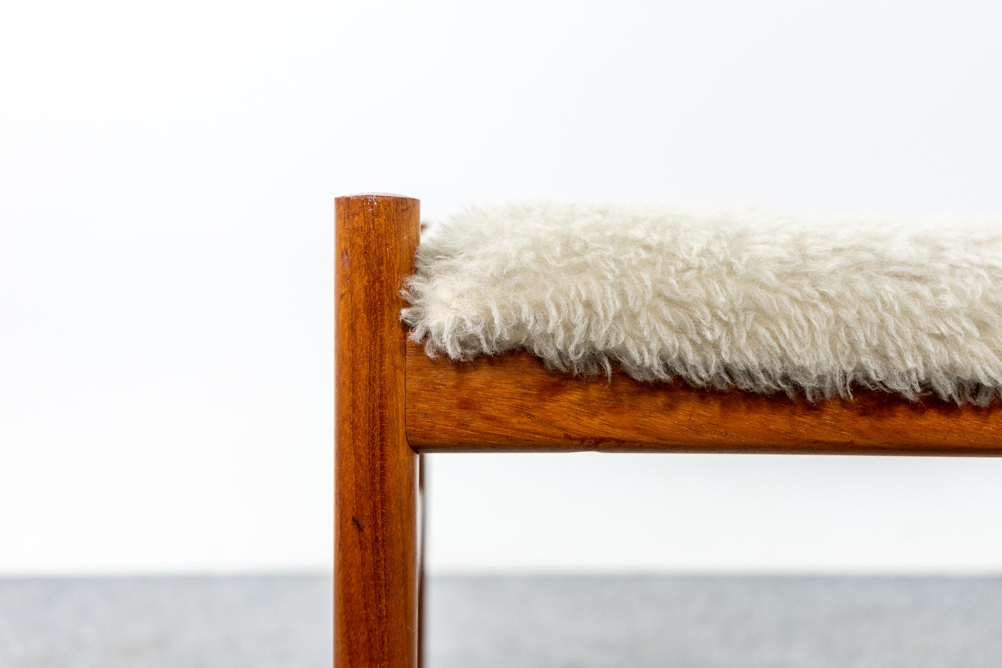 Danish Teak & Shearling Footstool by Spottrup