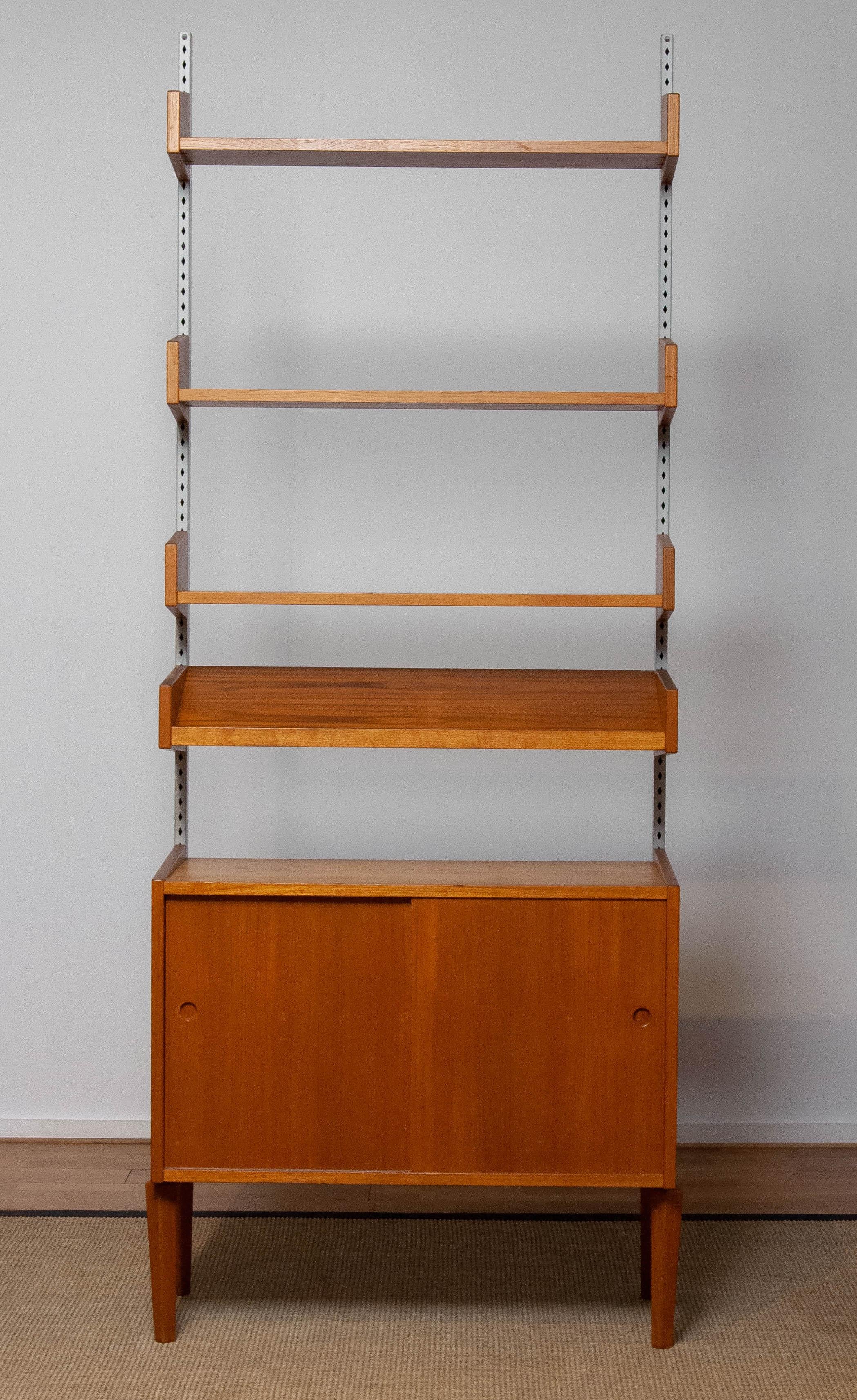 Teak Shelf System / Bookcase In Teak With Steel Bars By Harald Lundqvist 1950's 2