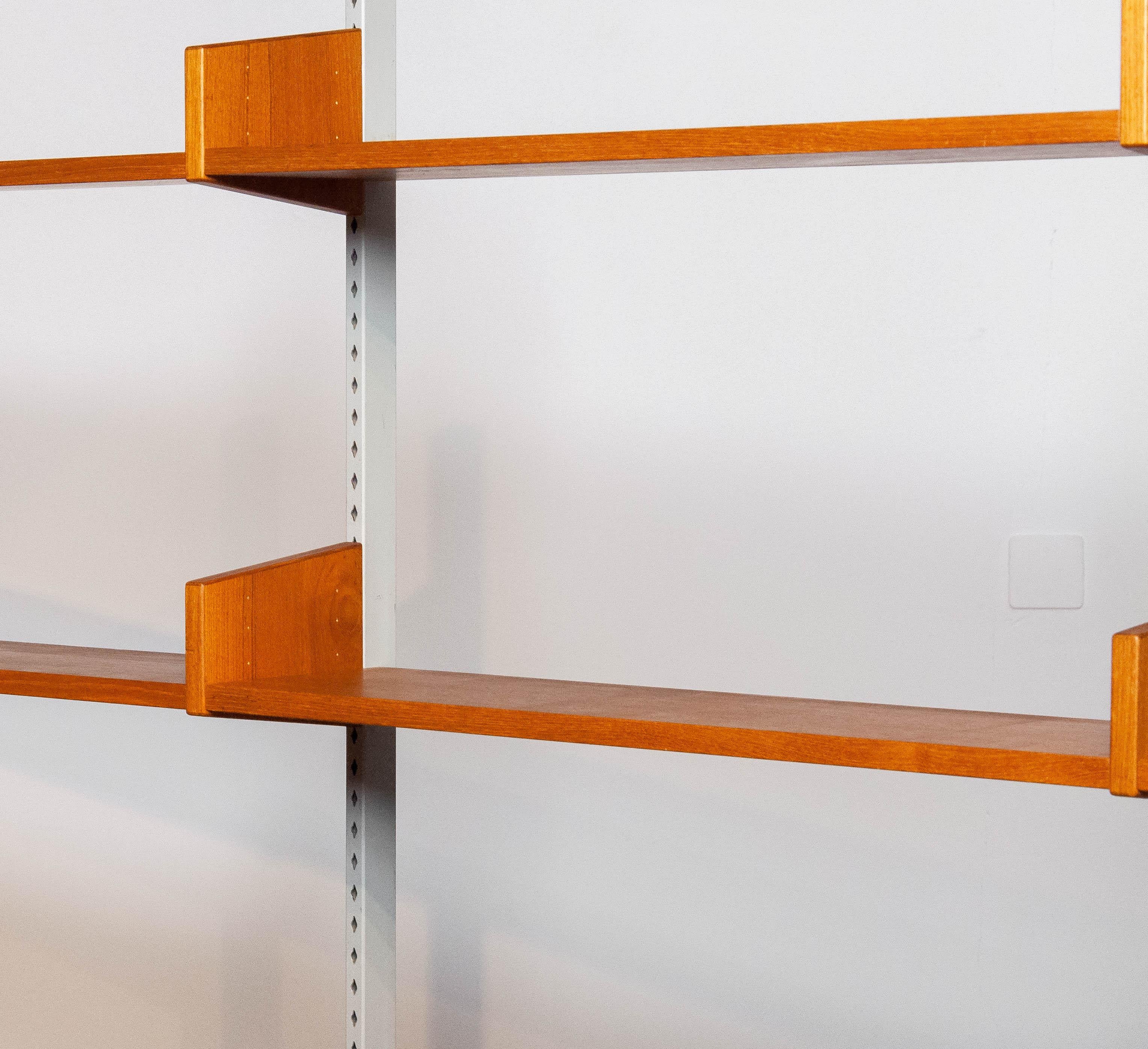 Teak Modulair Shelf System / Bookcase with Steel Bars by Harald Lundqvist 1950 1