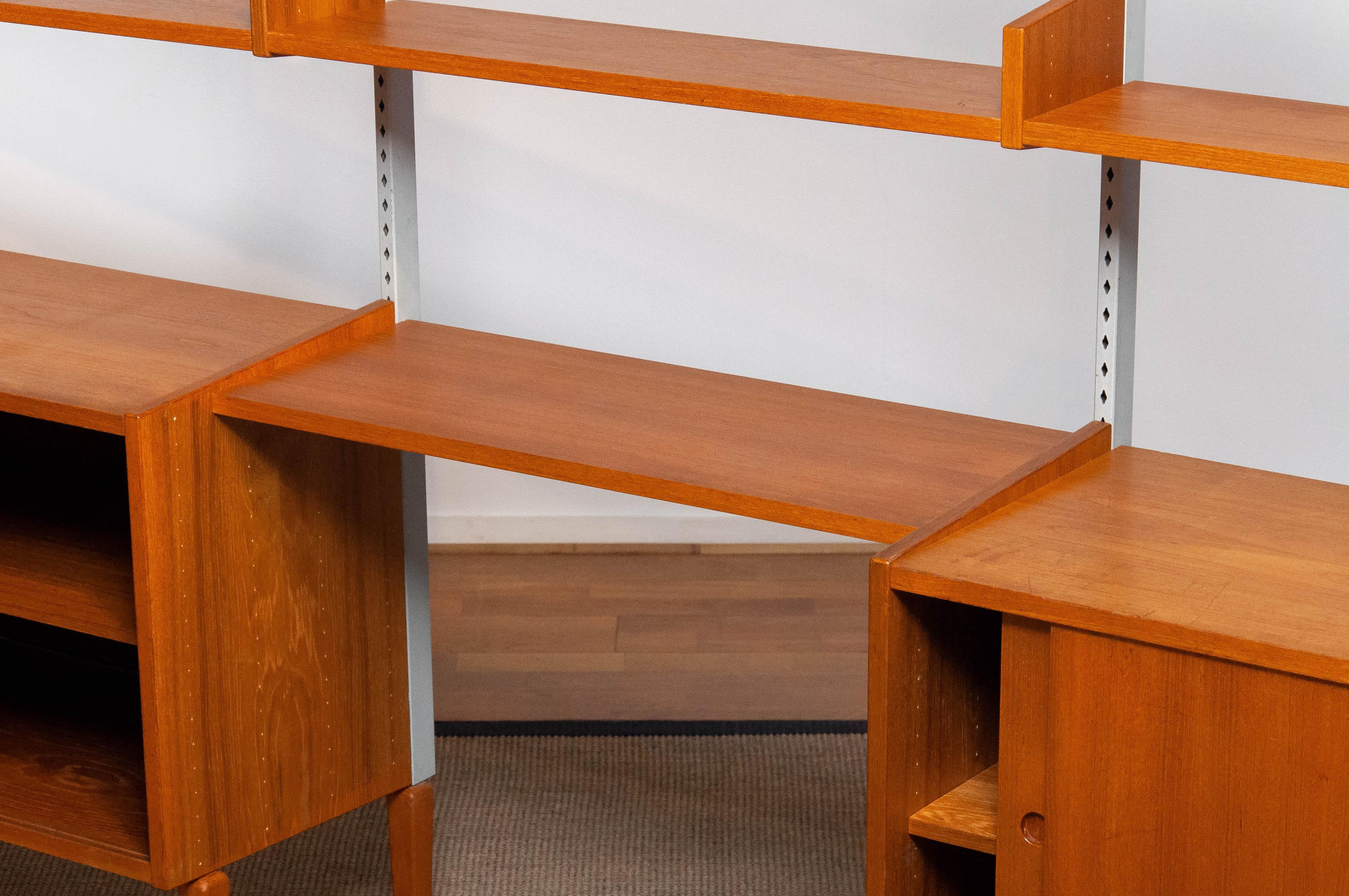 Teak Modulair Shelf System / Bookcase with Steel Bars by Harald Lundqvist 1950 2