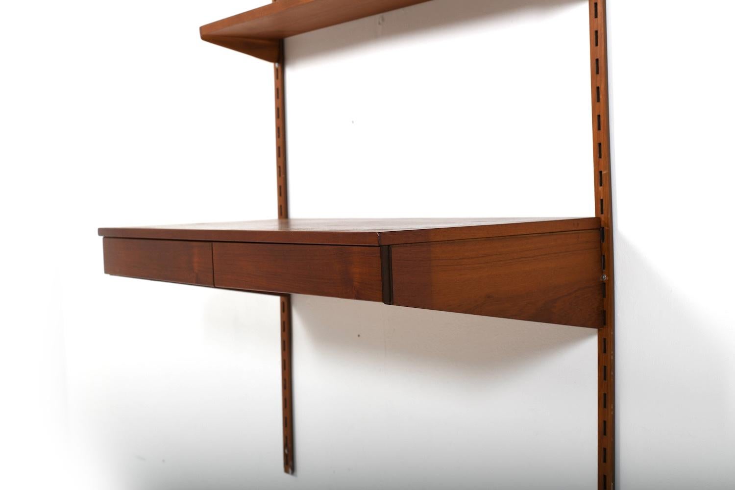 European Teak Shelf System with Desk Top by Kai Kristiansen 1960s For Sale