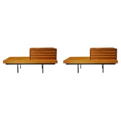 Teak Side Tables With Louvre Effect Drawers Upon Metal Bases by Punt Mobles 