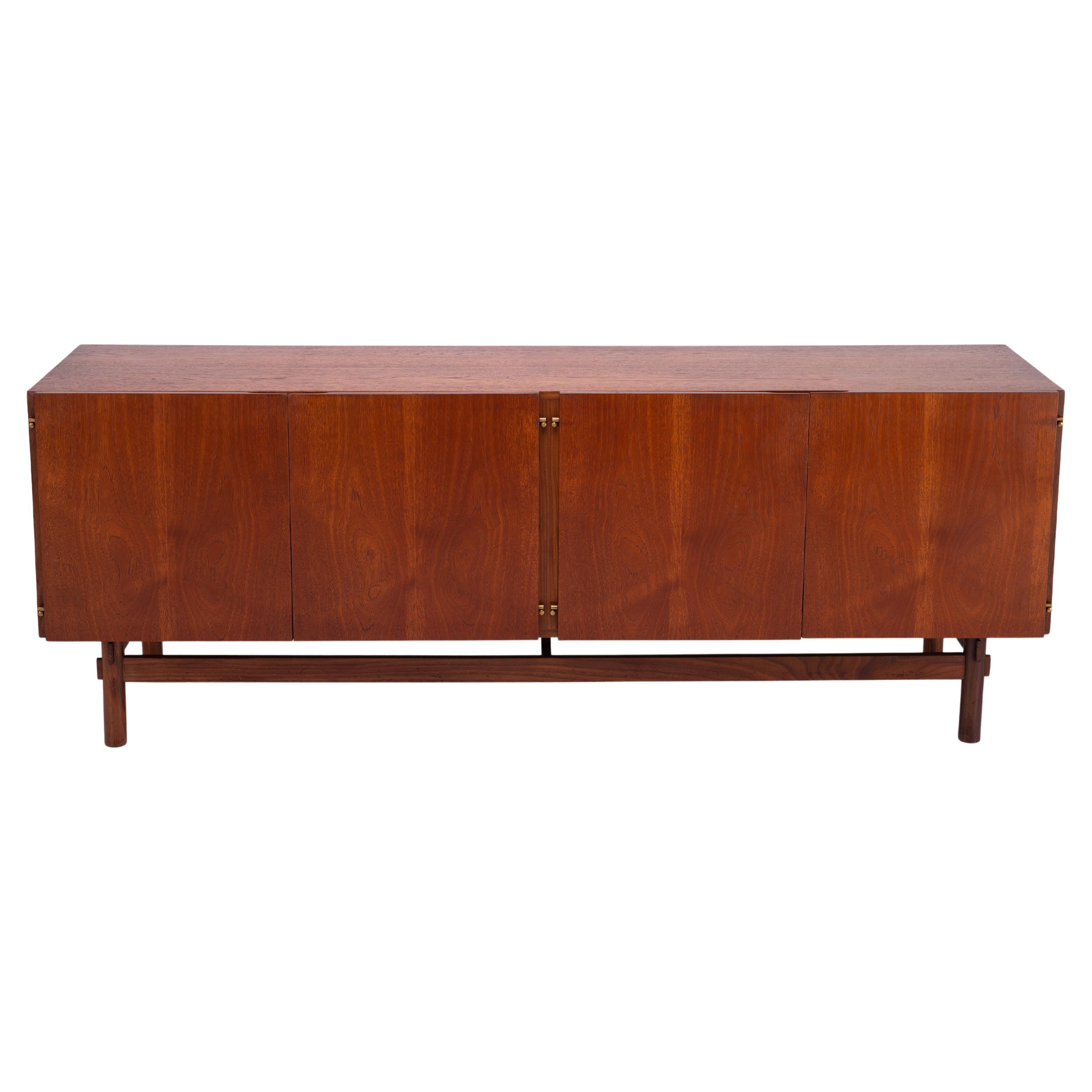 Long Teak with Brass Detail Brutalist Sideboard, 1970s, British