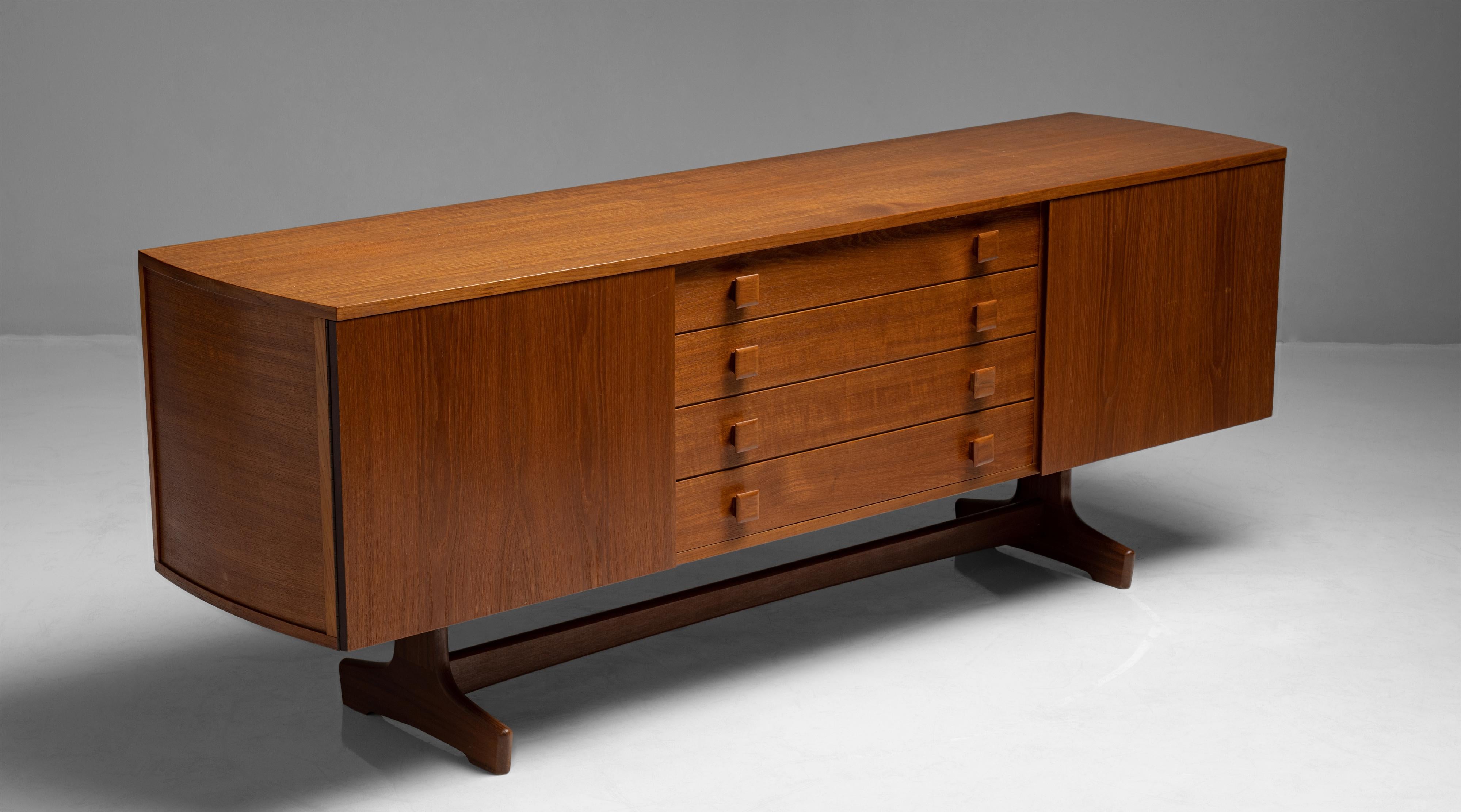 Vanson sideboard
England circa 1960
Teak sideboard by Vanson with veneered back and birch lined interior.
Measures: 79.75” W x 16” D x 38.5” H

$ 5,800.