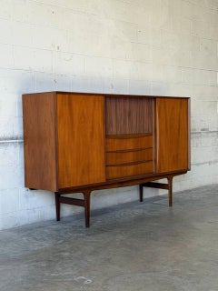Teak Sideboard Credenza with Sliding Doors and Drawers Danish Vintage 1960s