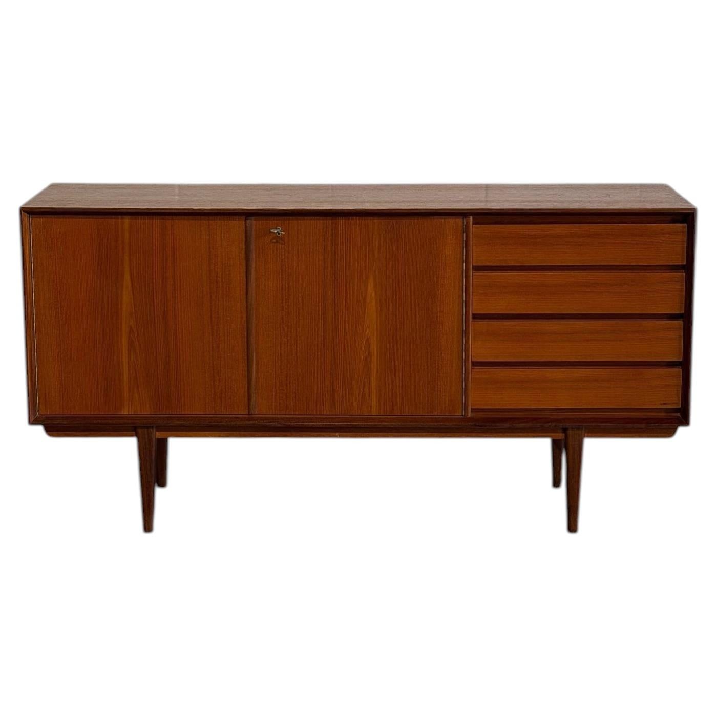 Teak Sideboard Credenza with Tapered Legs Crafted in Norway MCM 1960s