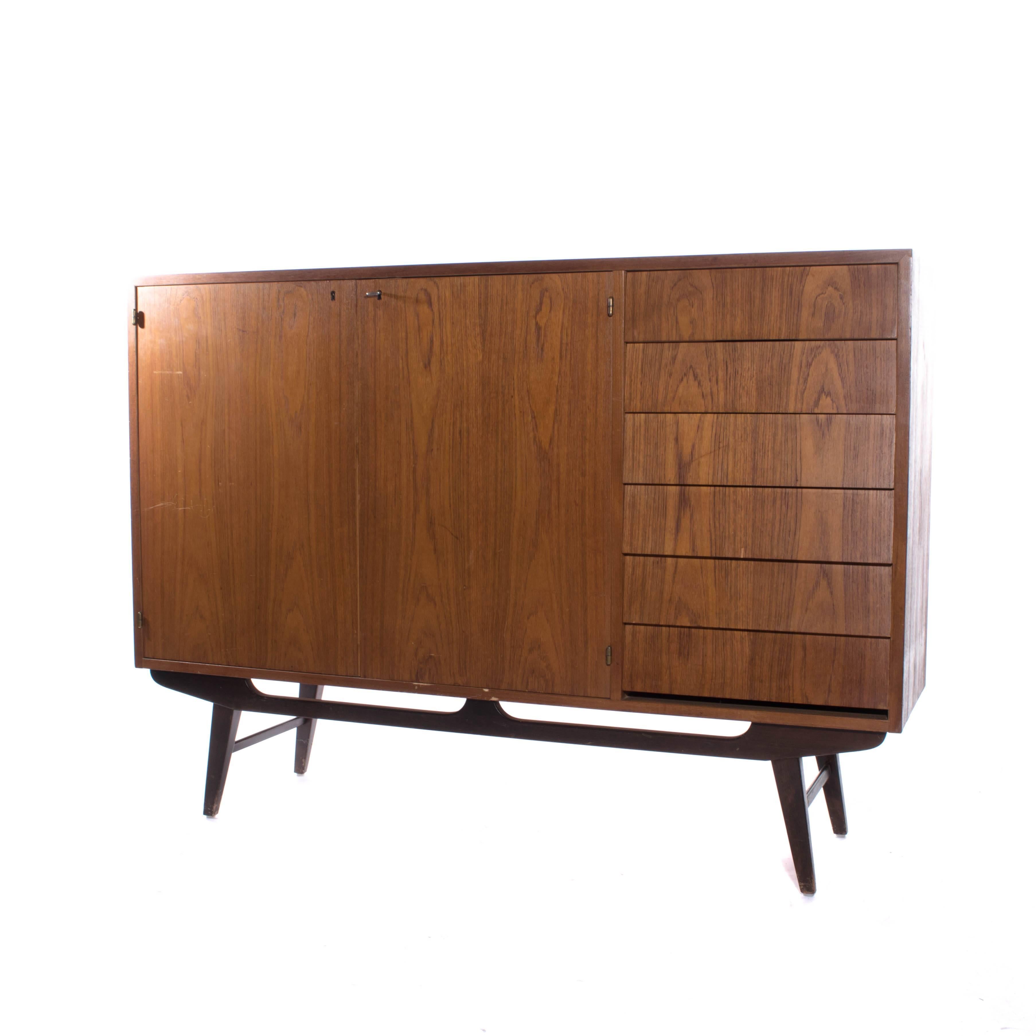 20th Century Teak Sideboard in Unique Design and Stunning Drawers from Sweden, 1950s