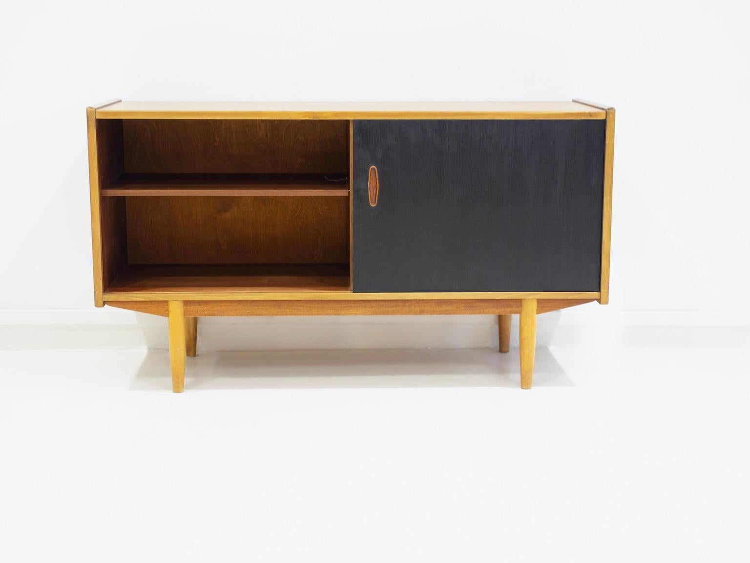 Scandinavian Modern Teak Sideboard with Black Painted Front by Hugo Troeds For Sale