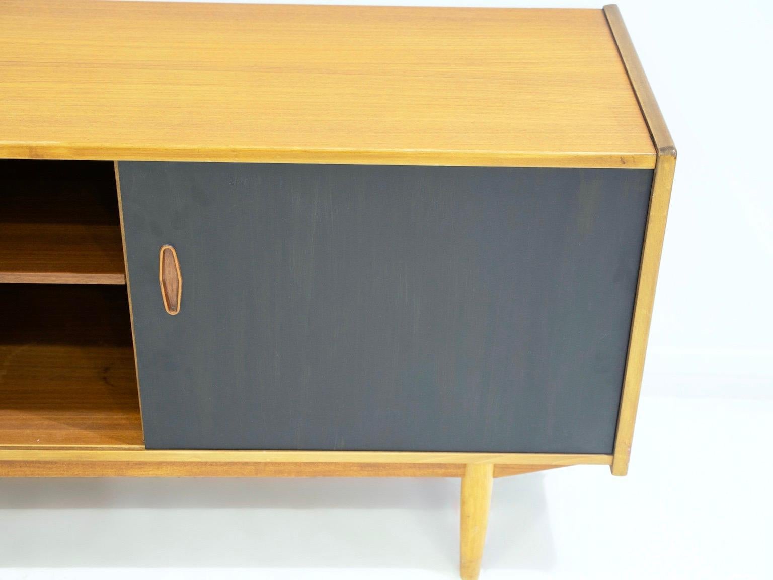Swedish Teak Sideboard with Black Painted Front by Hugo Troeds For Sale