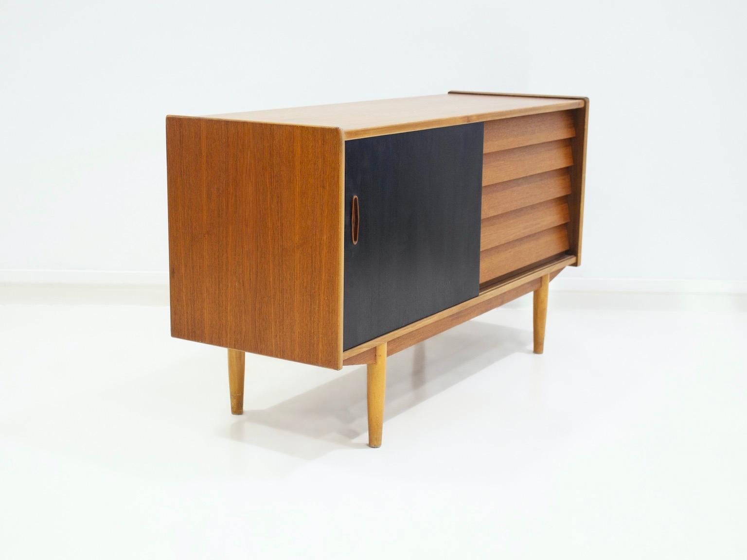 Teak Sideboard with Black Painted Front by Hugo Troeds For Sale 2