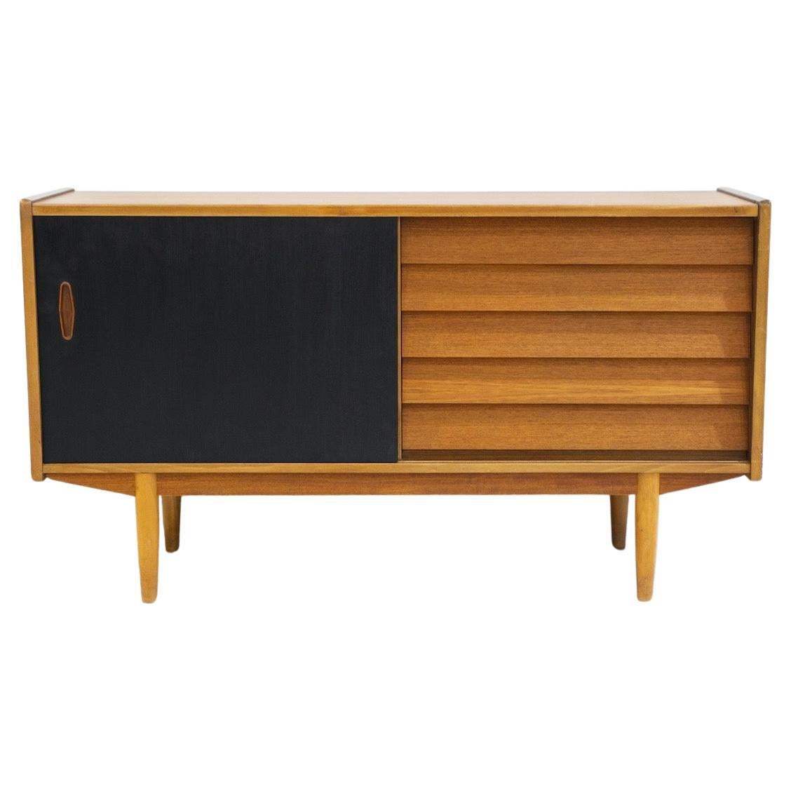 Teak Sideboard with Black Painted Front by Hugo Troeds For Sale