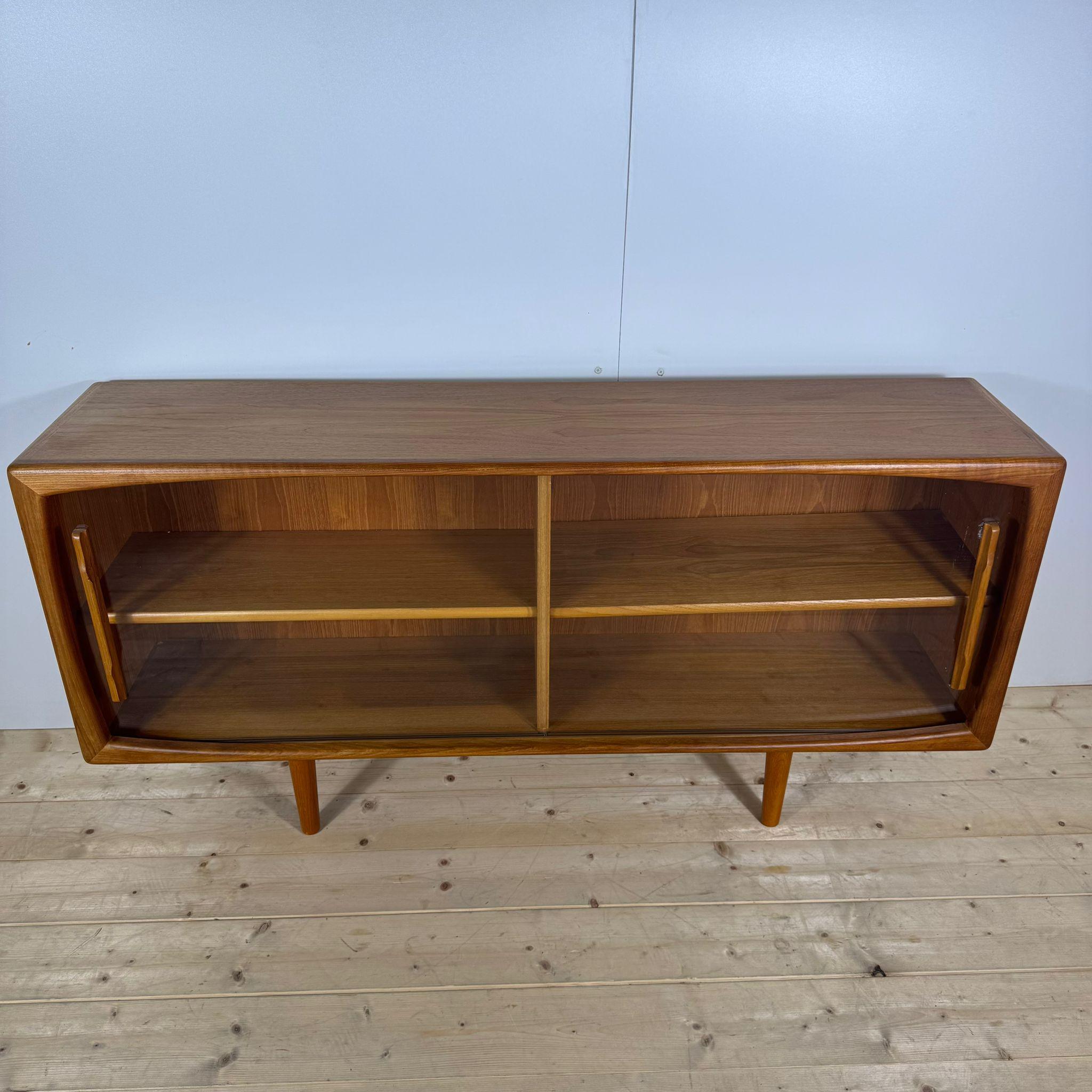 Mid-Century Modern Teak sideboard with glass doors, Denmark, 1960s For Sale