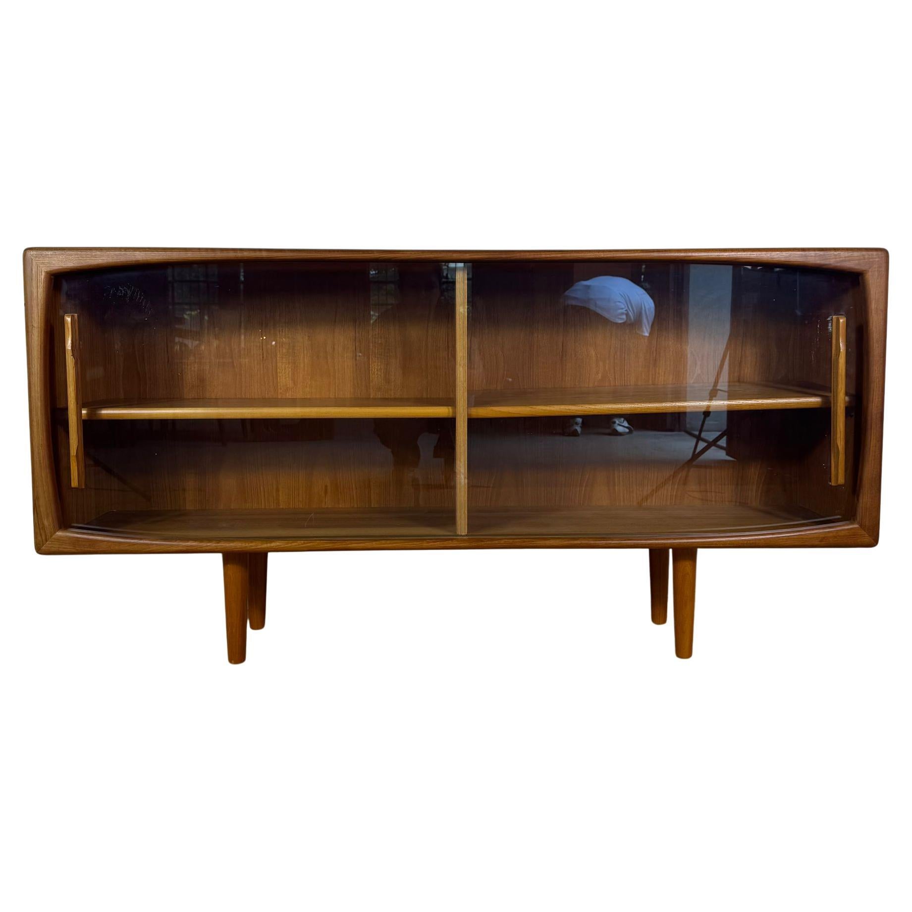 Teak sideboard with glass doors, Denmark, 1960s For Sale
