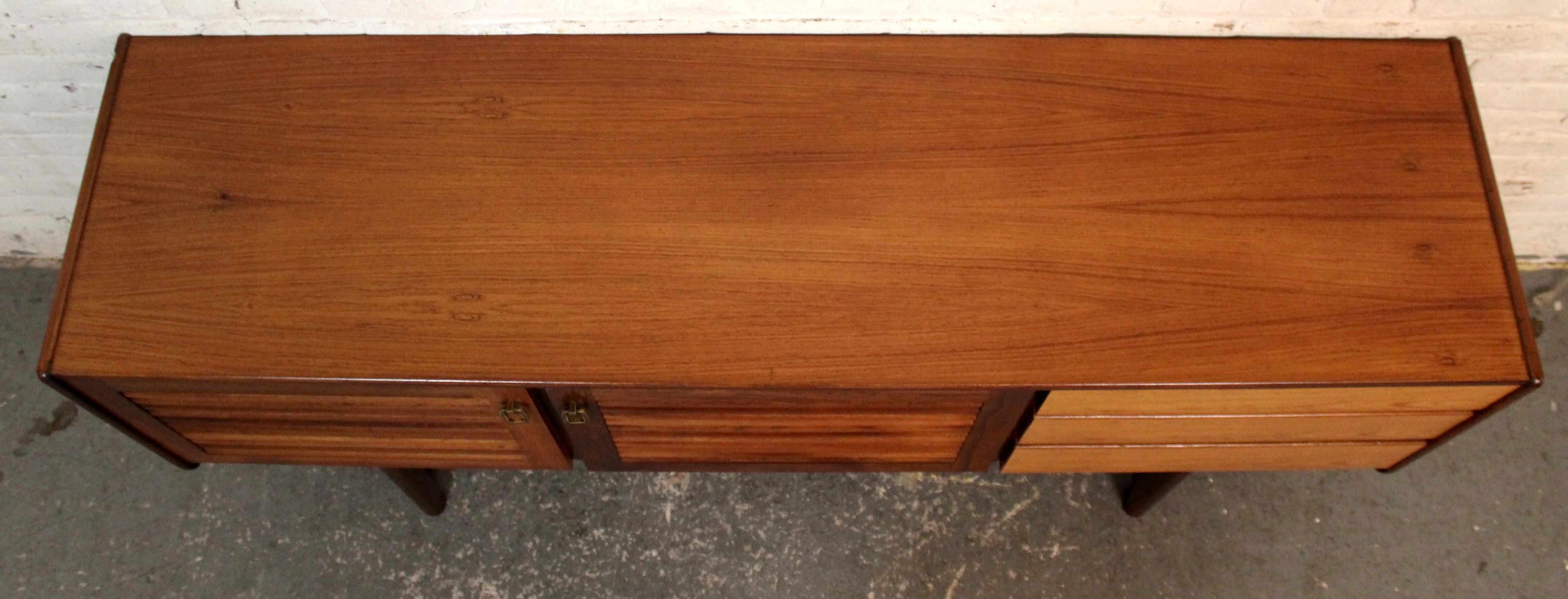 Brass Teak Sideboard with Louvered Doors by A. H. McIntosh For Sale
