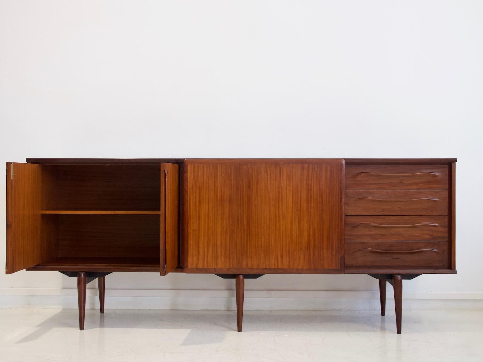 Mid-Century Modern Teak Sideboard with Sliding Doors and Drawers by Amma
