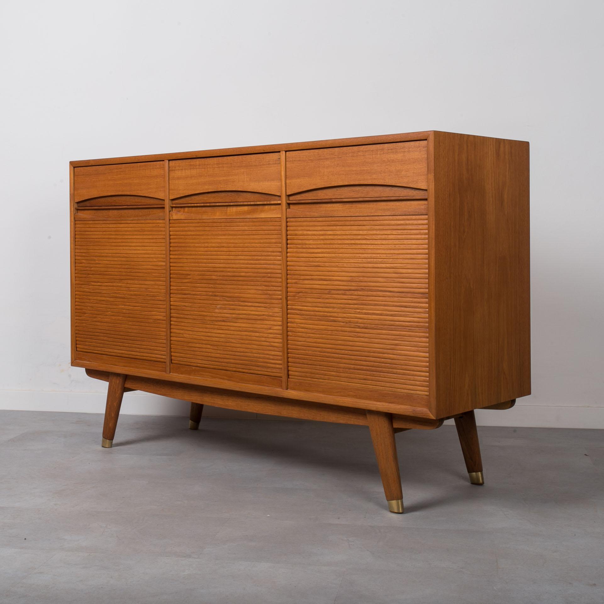 Oiled Teak Sideboard with tambour doors, Norway, 1960s