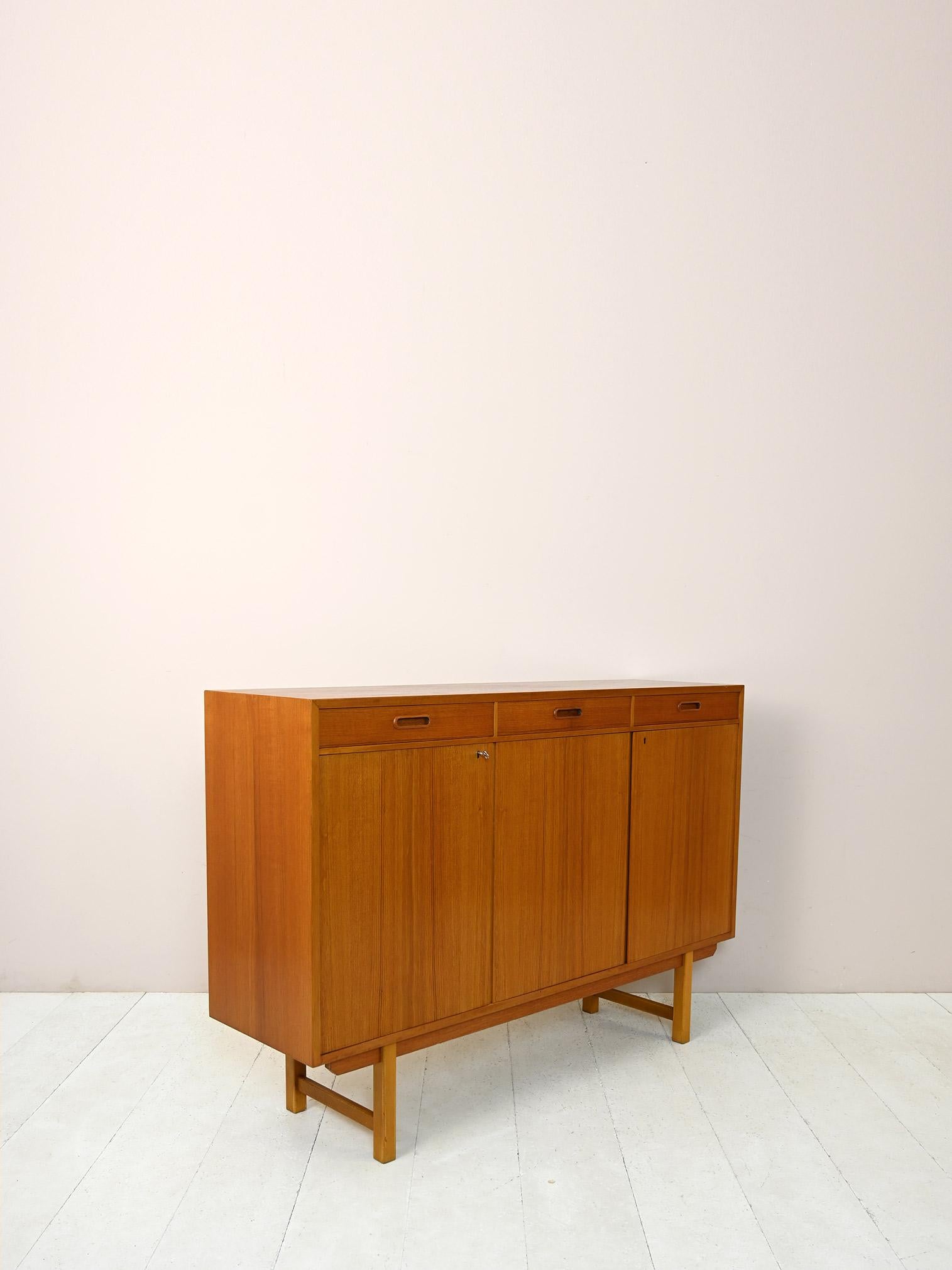 Scandinavian Teak Sideboard with Three Doors For Sale