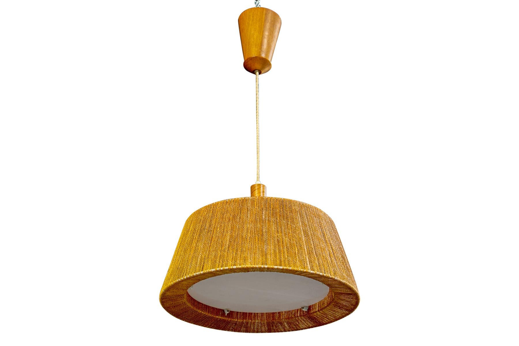 German Teak + Sisal Pendant Lamp by Temde For Sale