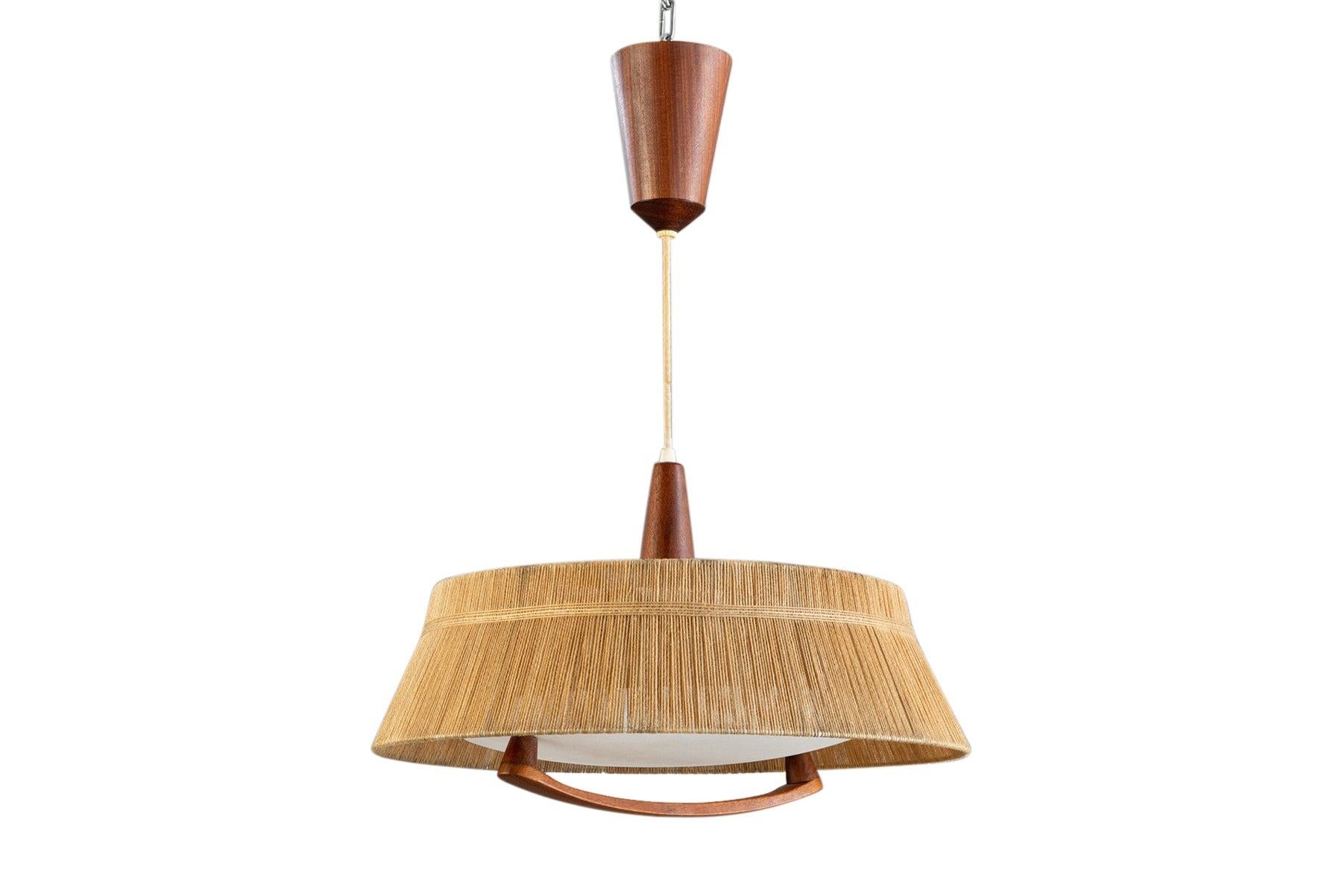 Teak + Sisal Pendant Lamp By Temde In Excellent Condition For Sale In Berkeley, CA