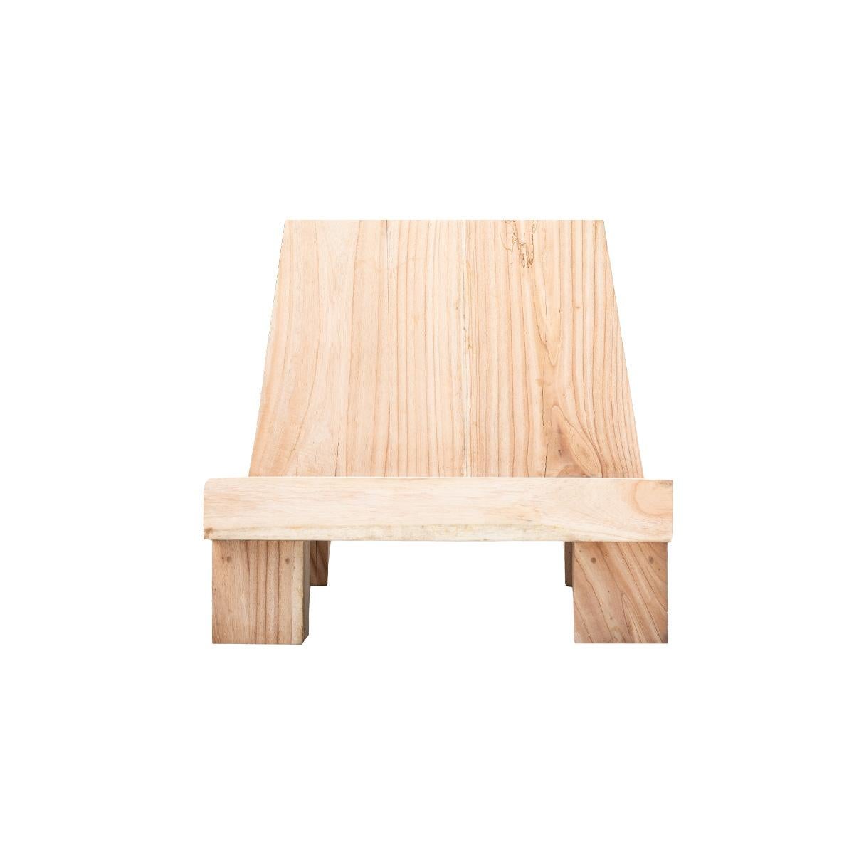 Teak Slab Chair

Solid teak slabs are trimmed and shaped to create a very rudimentary, low slung chair. As each piece is unique, they will vary in grain and tone while remaining consistent in design. 

Dimensions: 29.5