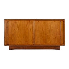 Teak Sliding Door Front Credenza Media Cabinet, Scandinavian Modern