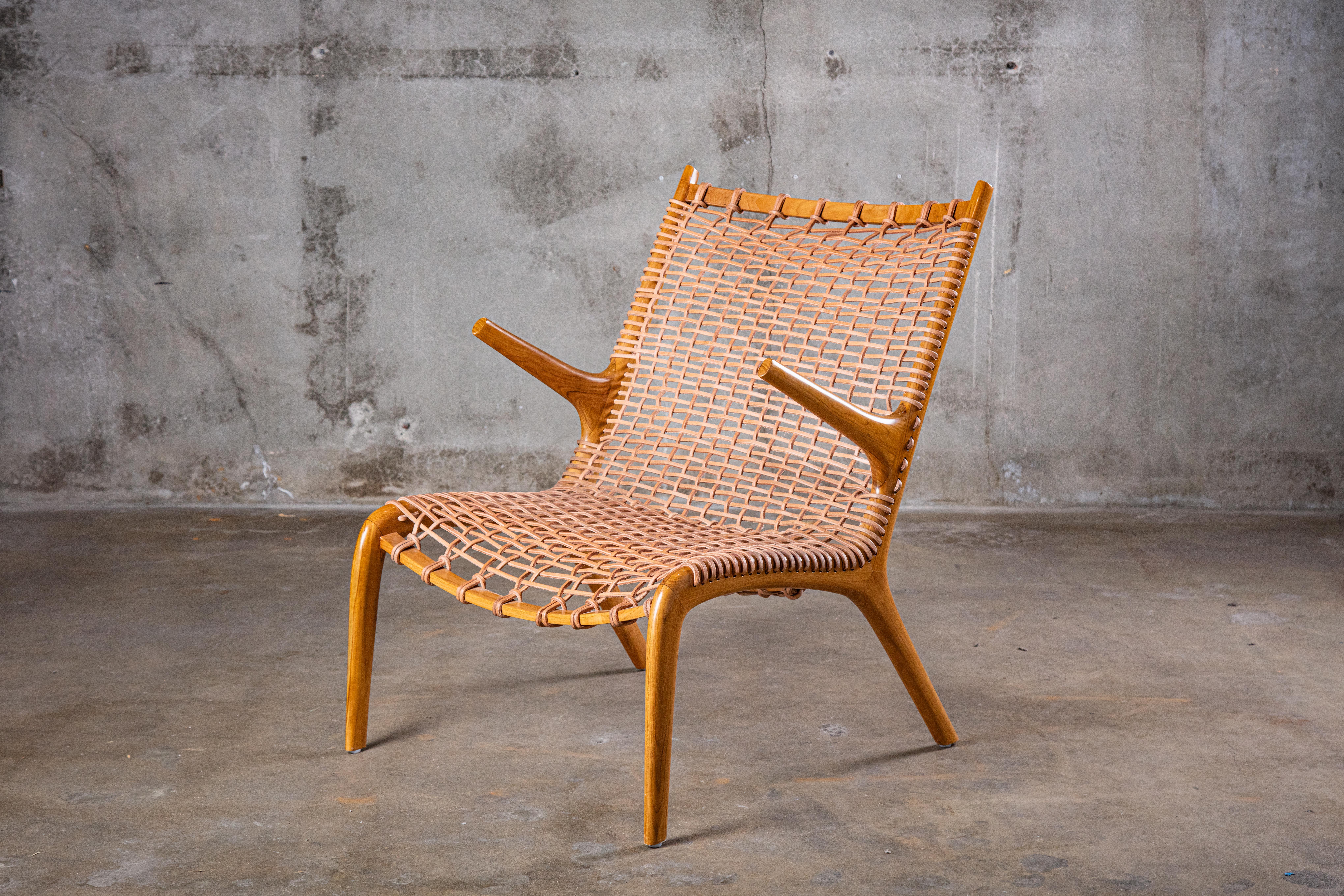 Hand-Woven Teak Slipper Chair with Arms