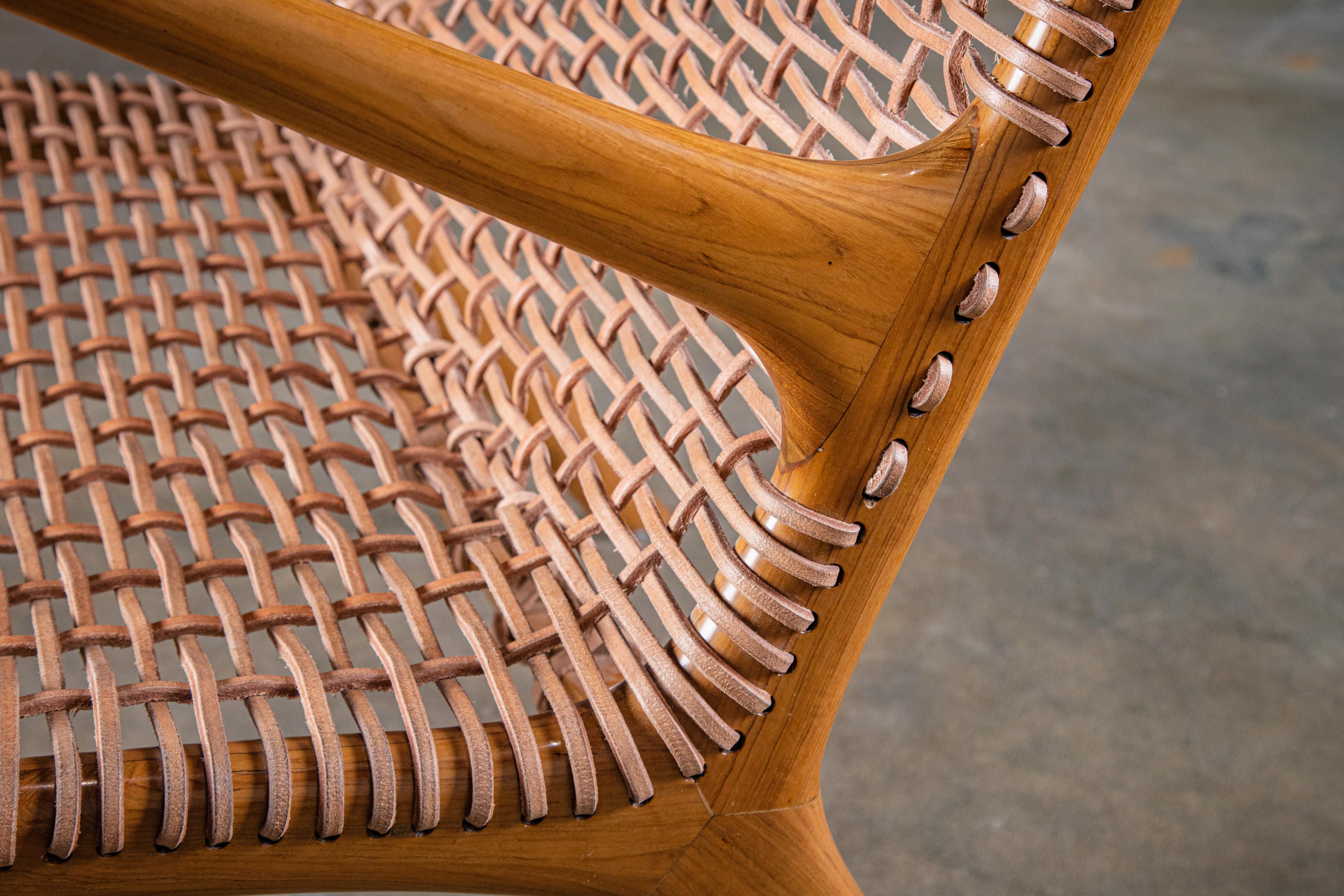 Leather Teak Slipper Chair with Arms