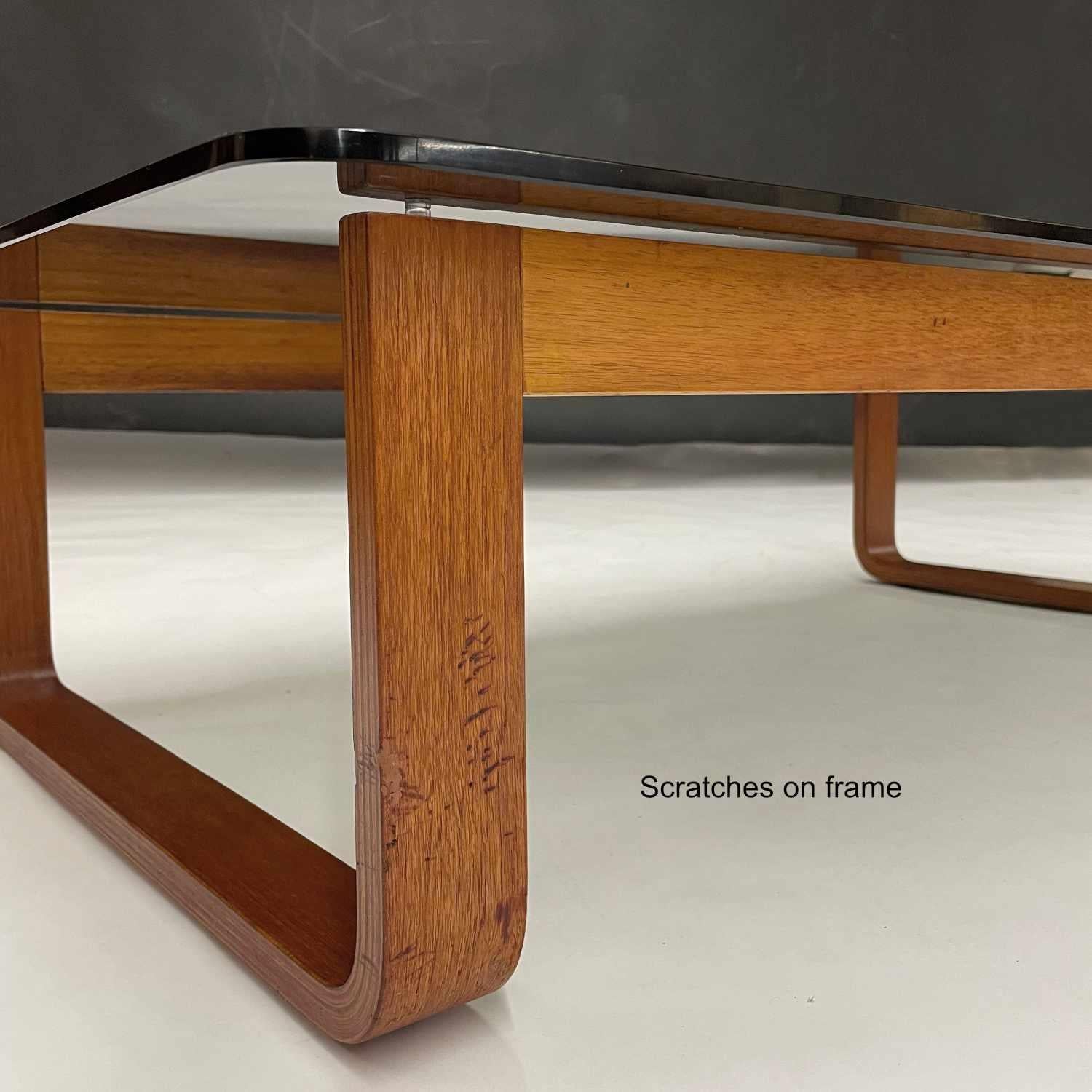 Teak & Smoked Glass 1970s Fred Lowen for Tessa Coffee Table & End Tables Set For Sale 4