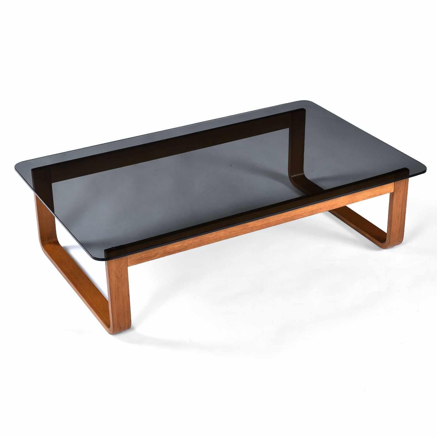 Mid-Century Modern Teak & Smoked Glass 1970s Fred Lowen for Tessa Coffee Table & End Tables Set For Sale