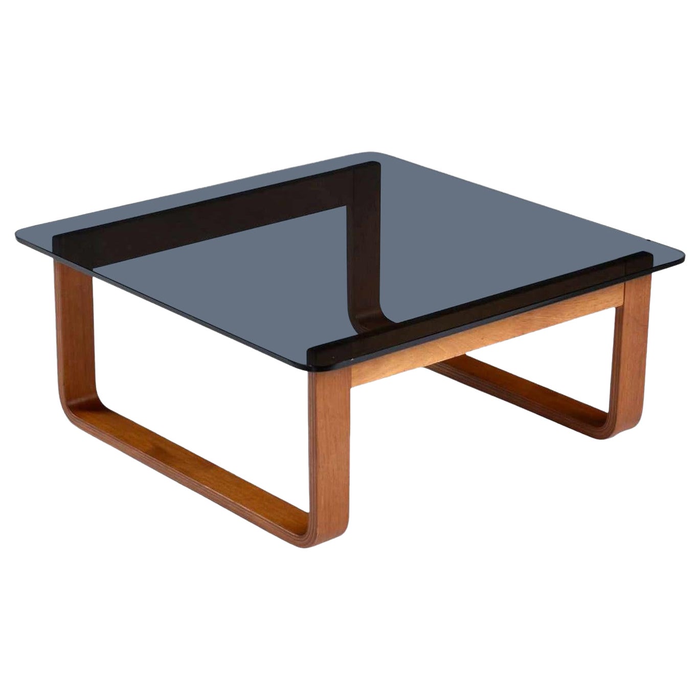 Tavolino in teak e vetro fumé anni '70 di Fred Lowen per Tessa