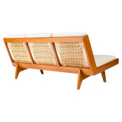 Teak Sofa with Leather Webbing by Gustaf Hiort af Ornäs, Finland, 1950s