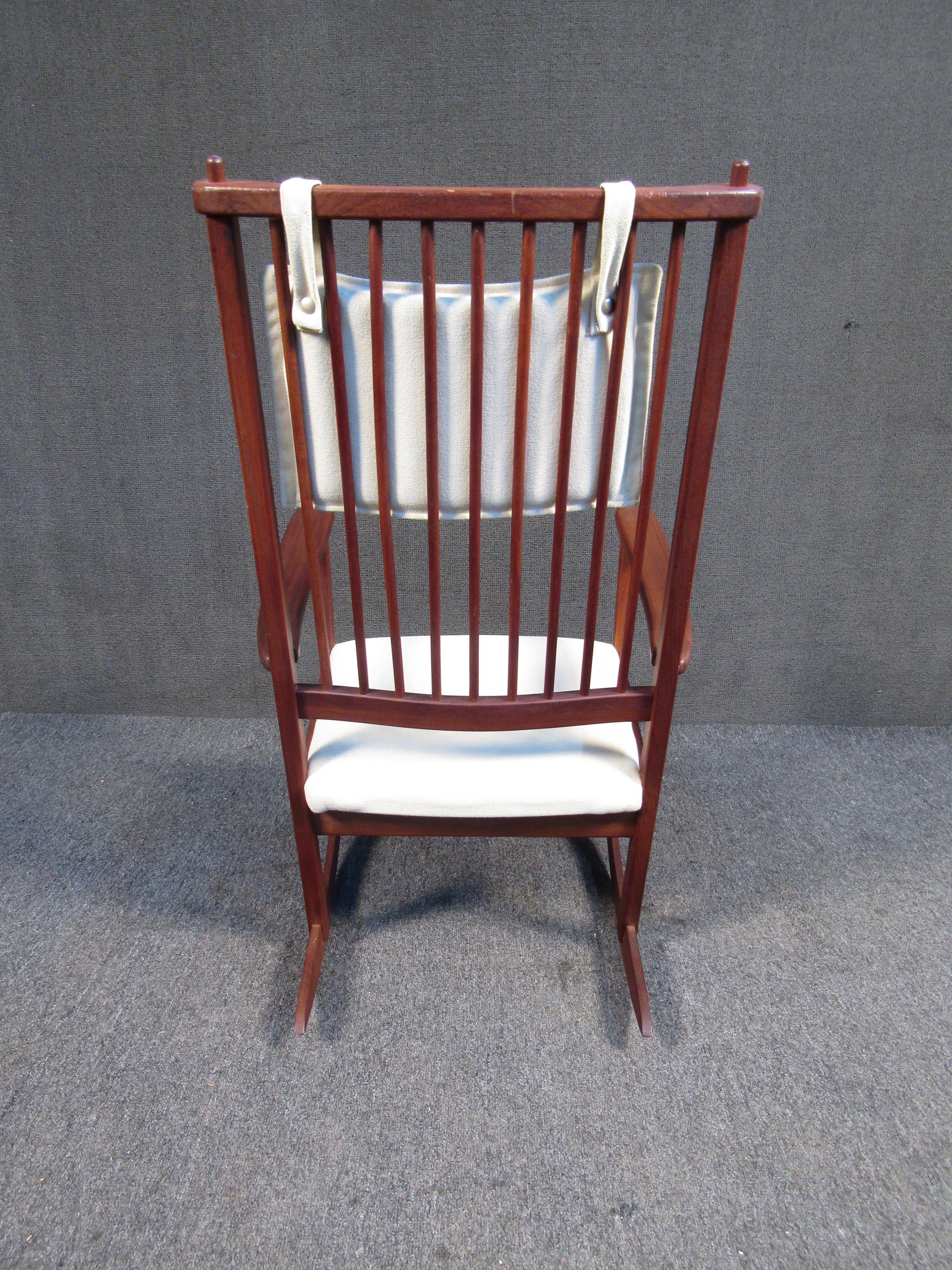 Mid-Century Modern Teak Spindle Back Rocking Chair For Sale