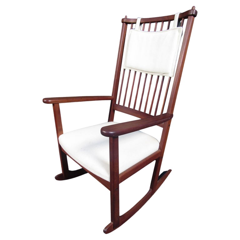 Teak Spindle Back Rocking Chair For Sale at 1stDibs