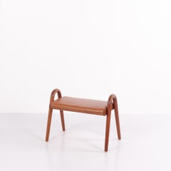 Teak Stool with Leather Seat by Vilhelm Lauritzen for Fritz Hansen circa 1945