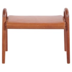 Teak Stool with Leather Seat by Vilhelm Lauritzen for Fritz Hansen circa 1945