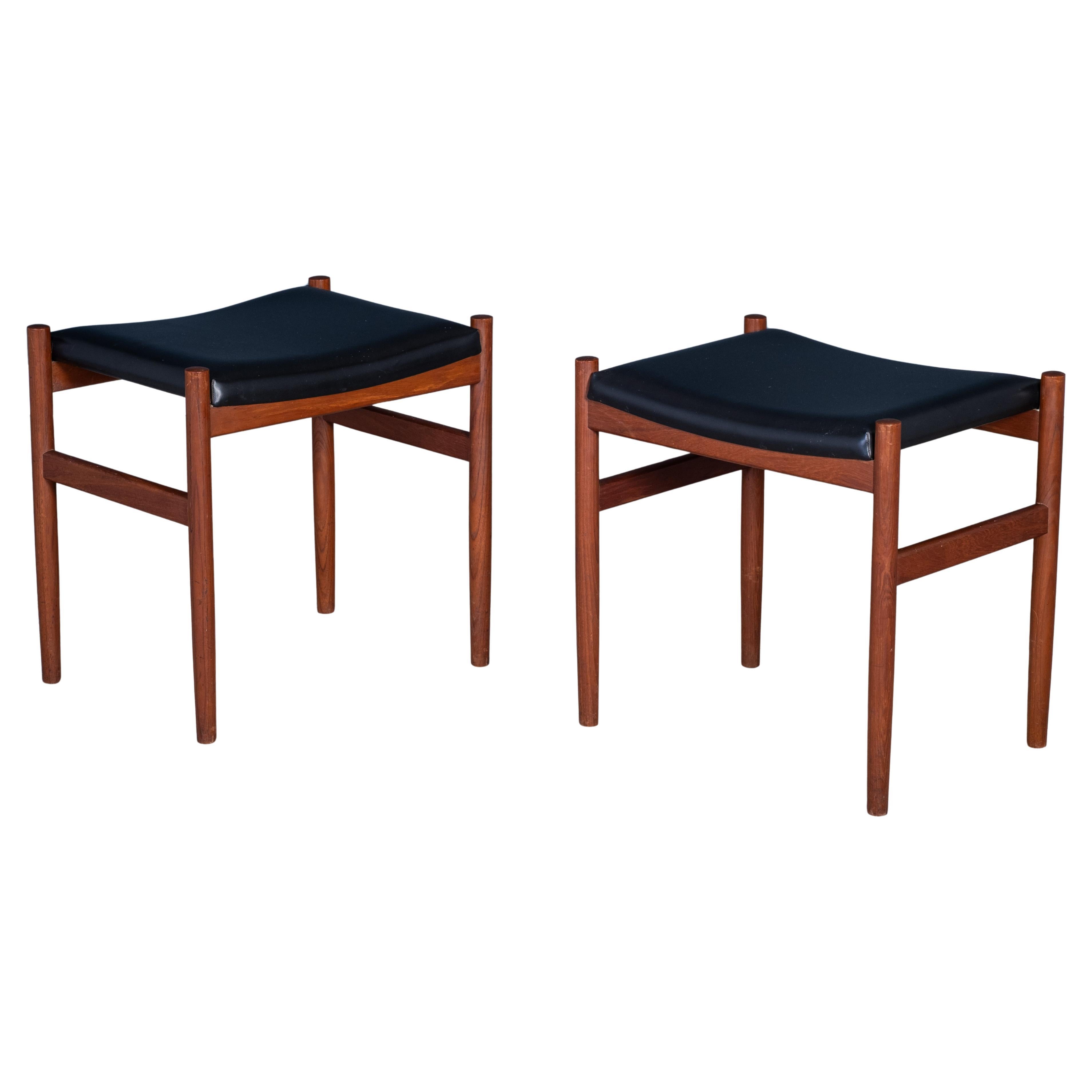 Teak Stools with Black Leather Tops from Spøttrup Møbelfabrik, 1960s, Set of 2
