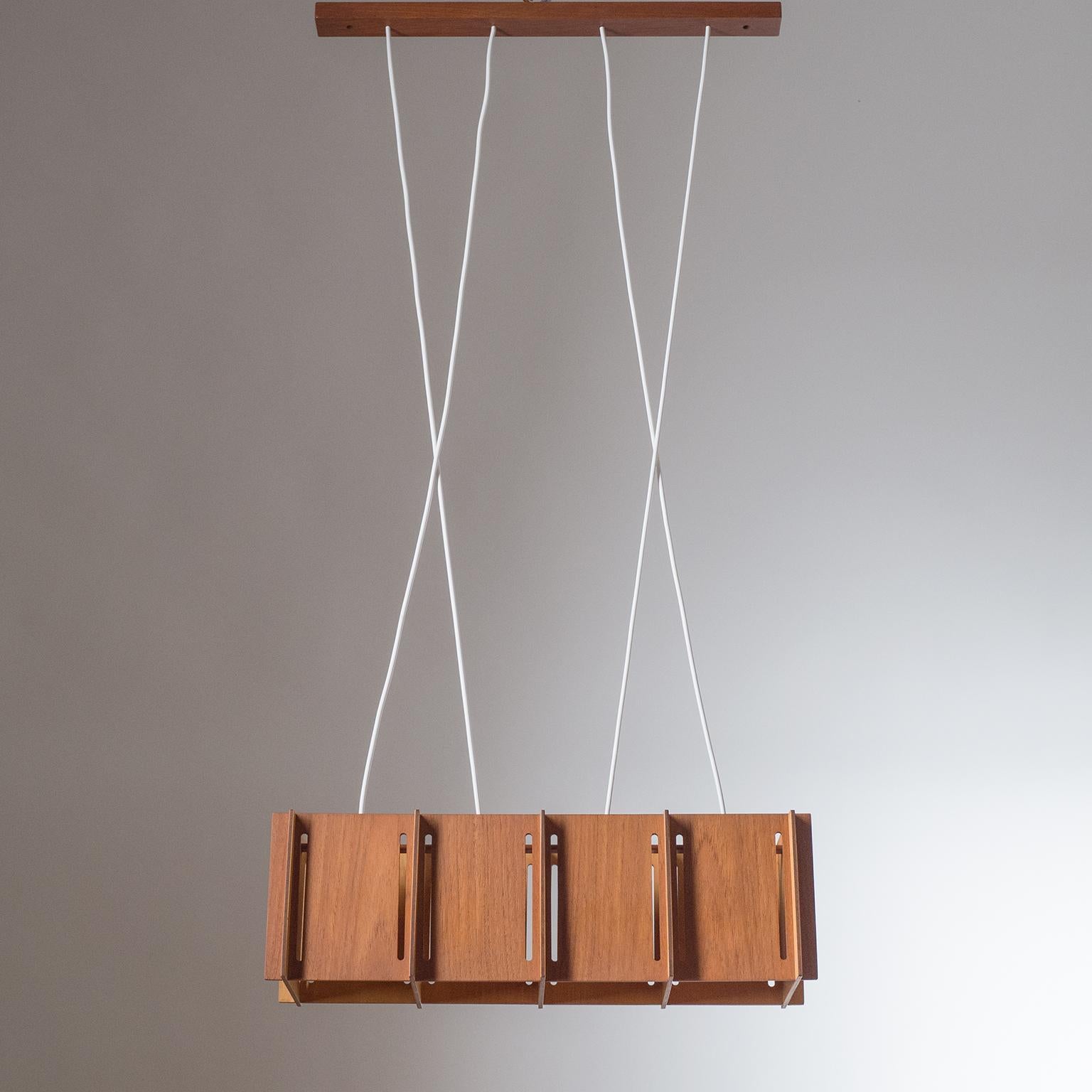 Scandinavian Modern Teak Suspension Light, circa 1960 For Sale