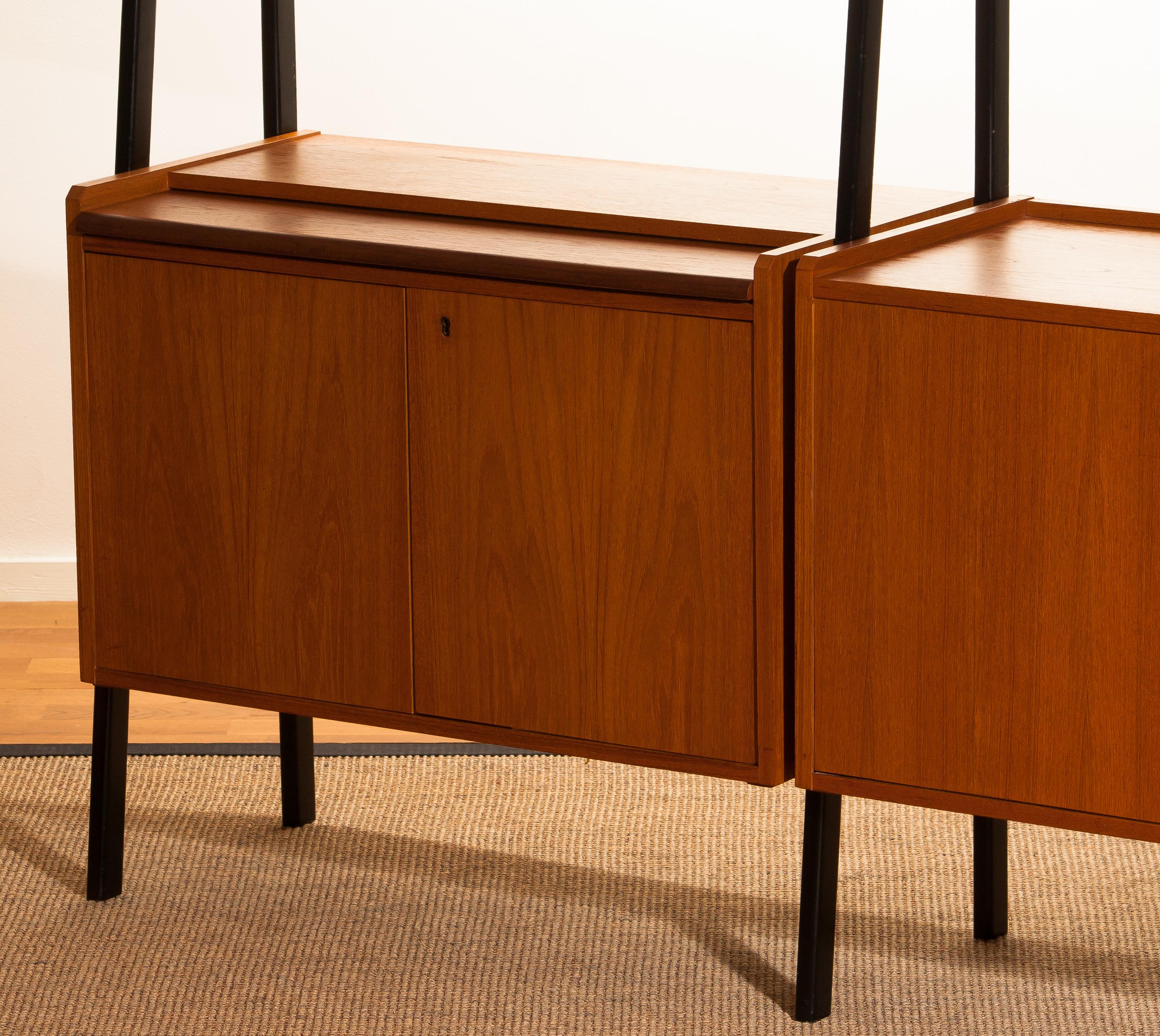 Teak Swedish Double Bookcase or Secretaire with Black Stands, 1950s 6