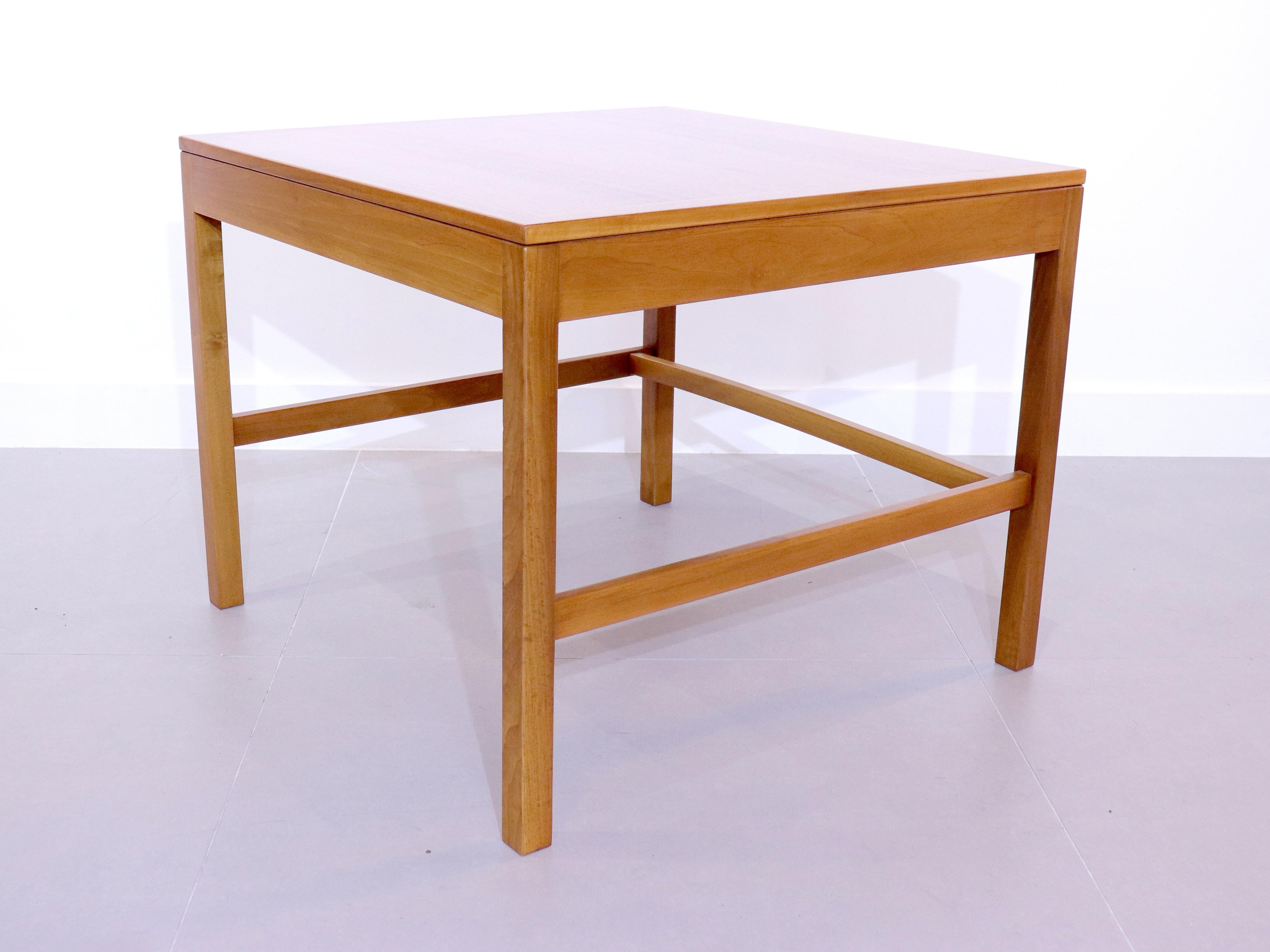 A rare Teak table by Børge Mogensen for Fredericia Stolefabrik, Denmark, 1960s. 
A unusual height, this peice can be used as an occassional side table or would work well even as a childs desk. 
Original makers label to the underside of the top. The