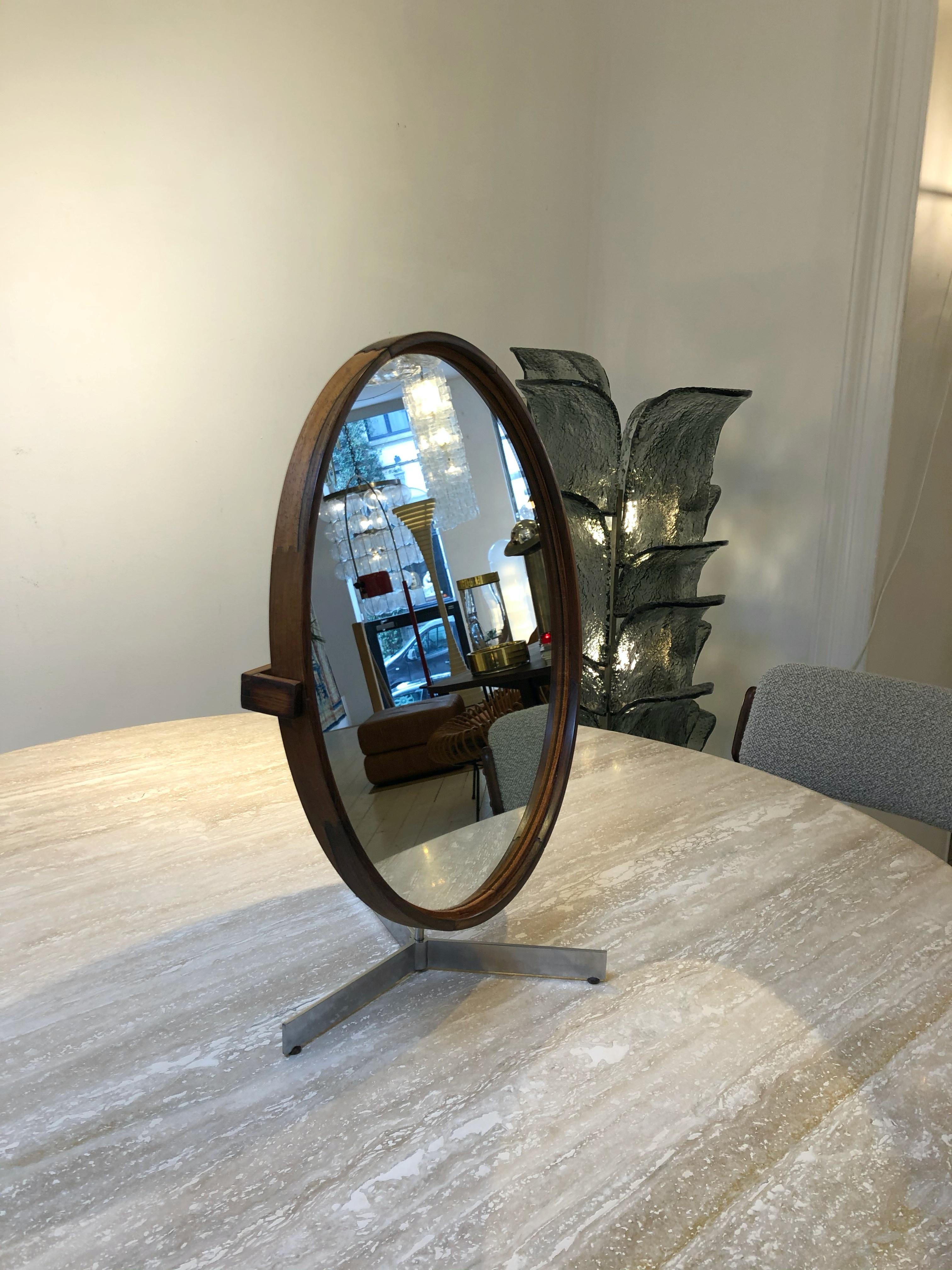 Teak table mirror by Uno & Östen Kristiansson for Luxus, 1960s.
   