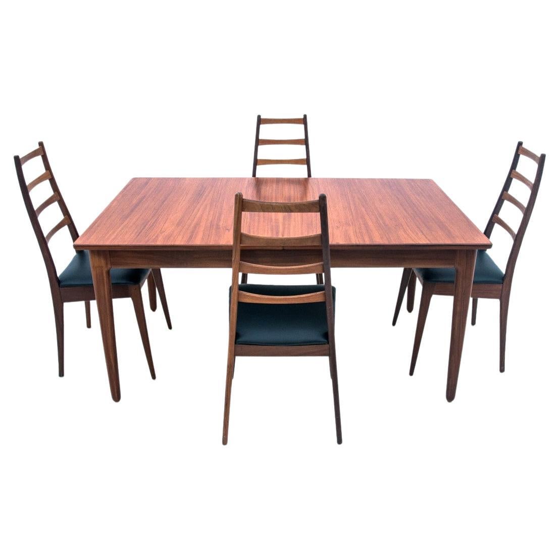 Teak Table with Chairs, Denmark, 1960s