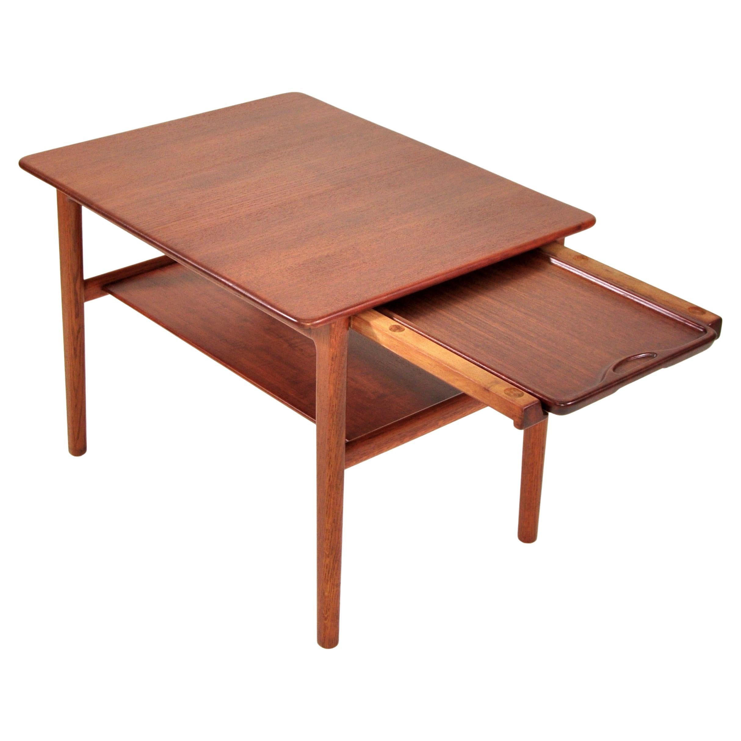 Hans Wegner Teak Table with Hidden Tray, Johannes Hansen, 1960s For Sale 4