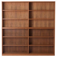 Retro Teak Tall Double Modular Bookcase with Sliding Doors Ry Mobler